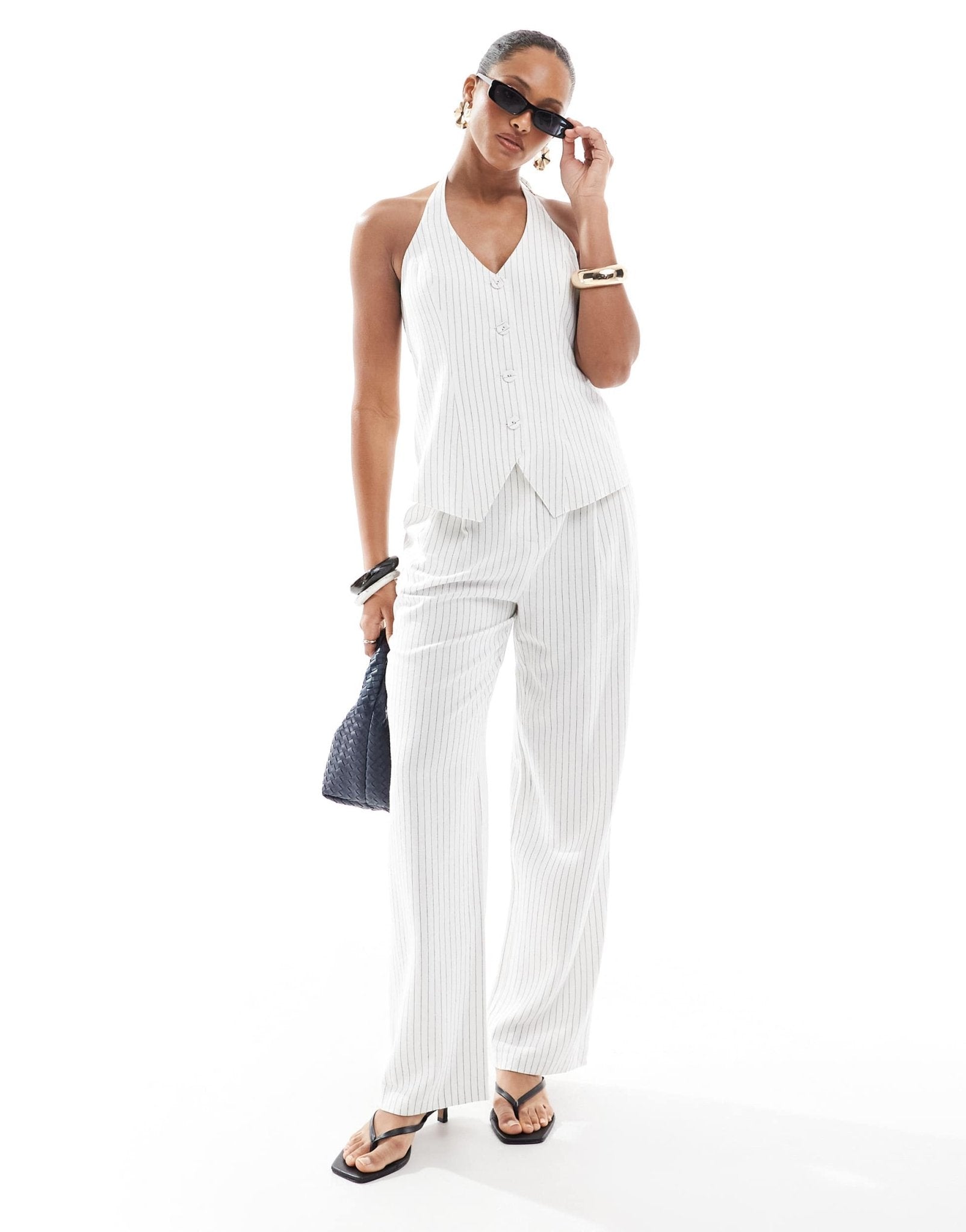 4th & Reckless tailored wide leg trousers co - ord in white pinstripe - ASOS Sample Sale EU Store