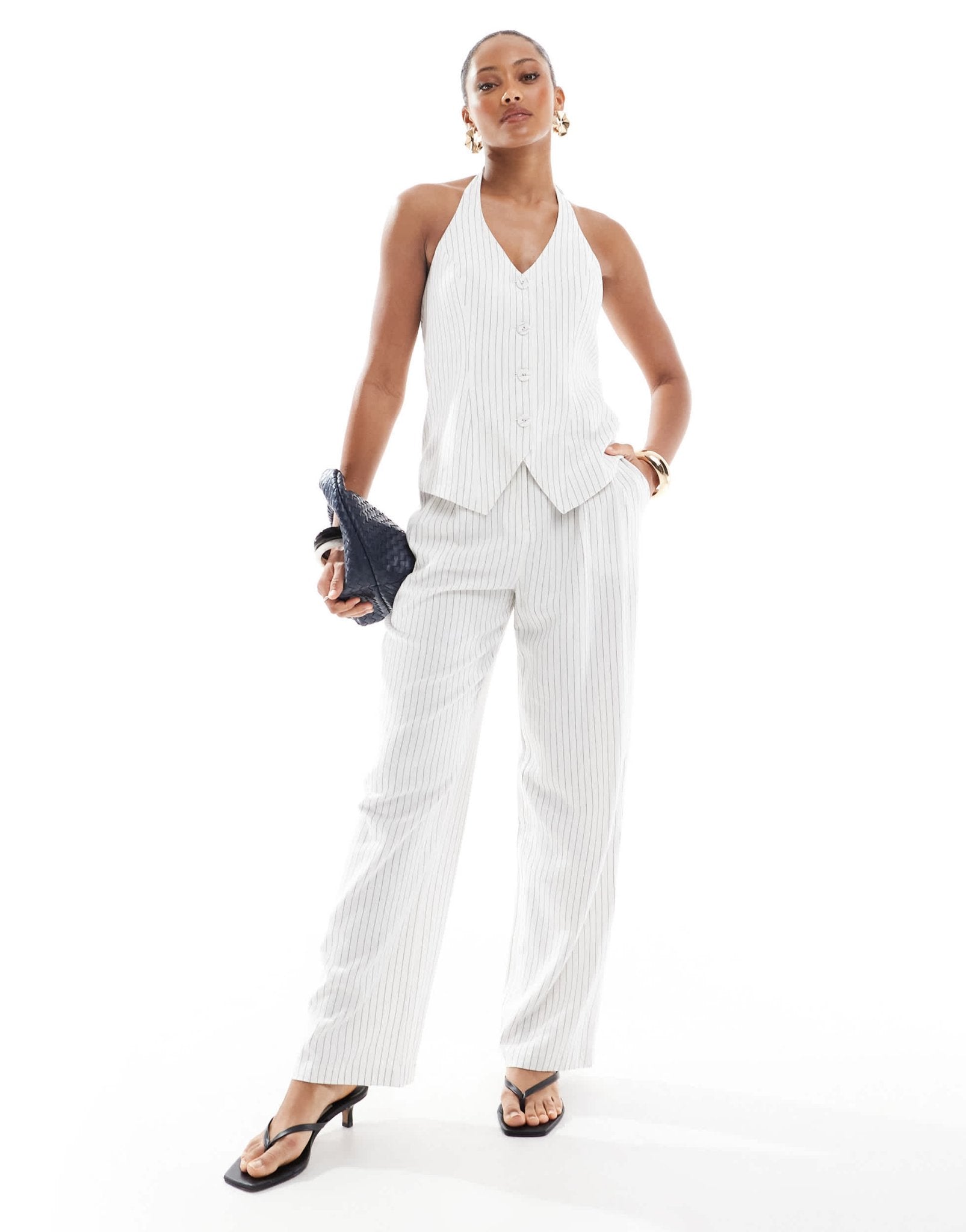 4th & Reckless tailored wide leg trousers co - ord in white pinstripe - ASOS Sample Sale EU Store