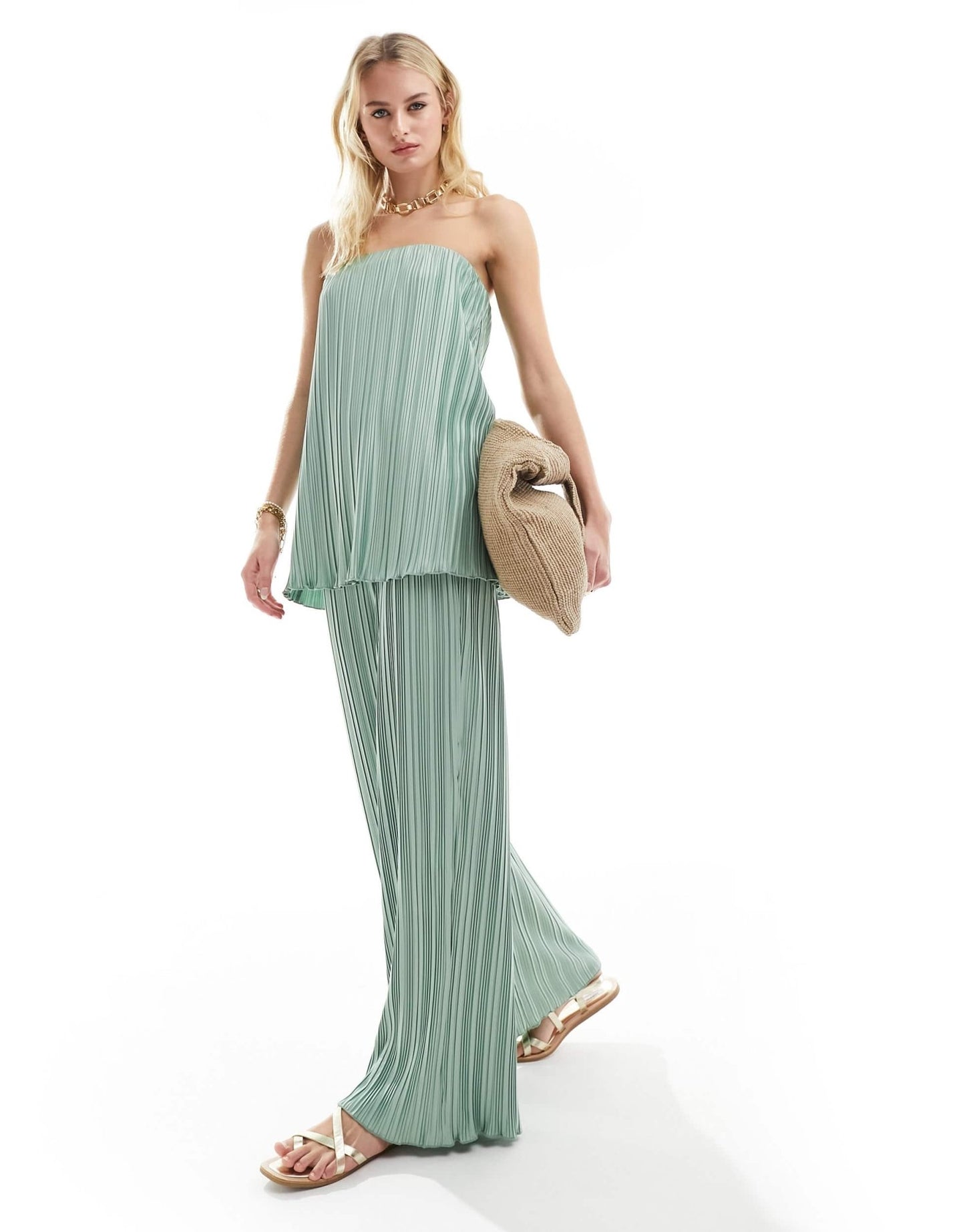 4th & Reckless Tall exclusive pleated bandeau top co - ord in sage - ASOS Sample Sale EU Store
