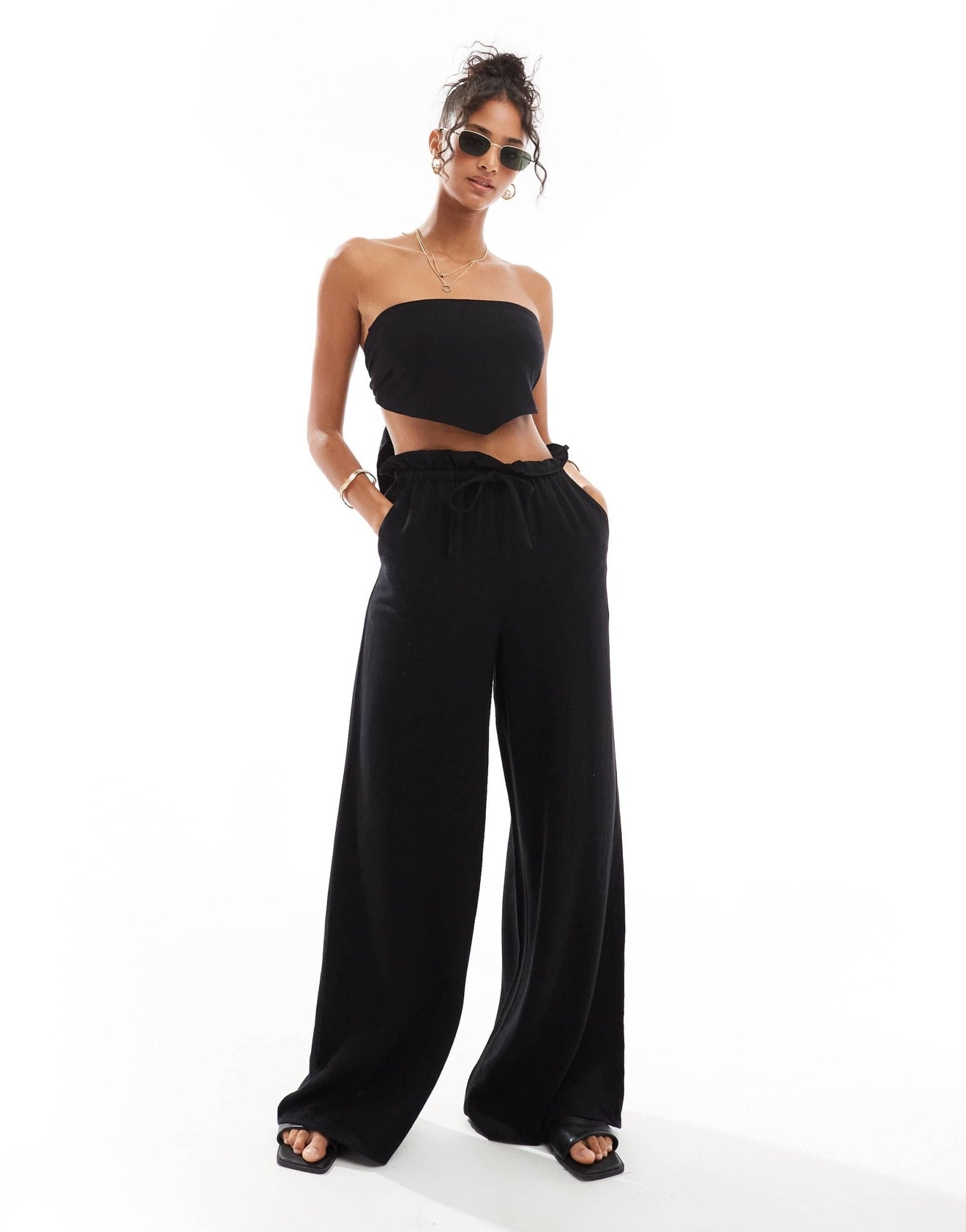 4th & Reckless tulum multiway bandeau crop beach top co - ord in black - ASOS Sample Sale EU Store