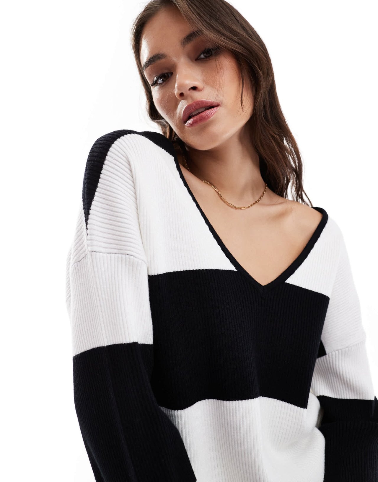 4th & Reckless v neck oversized jumper co - ord in black and white stripe - ASOS Sample Sale EU Store
