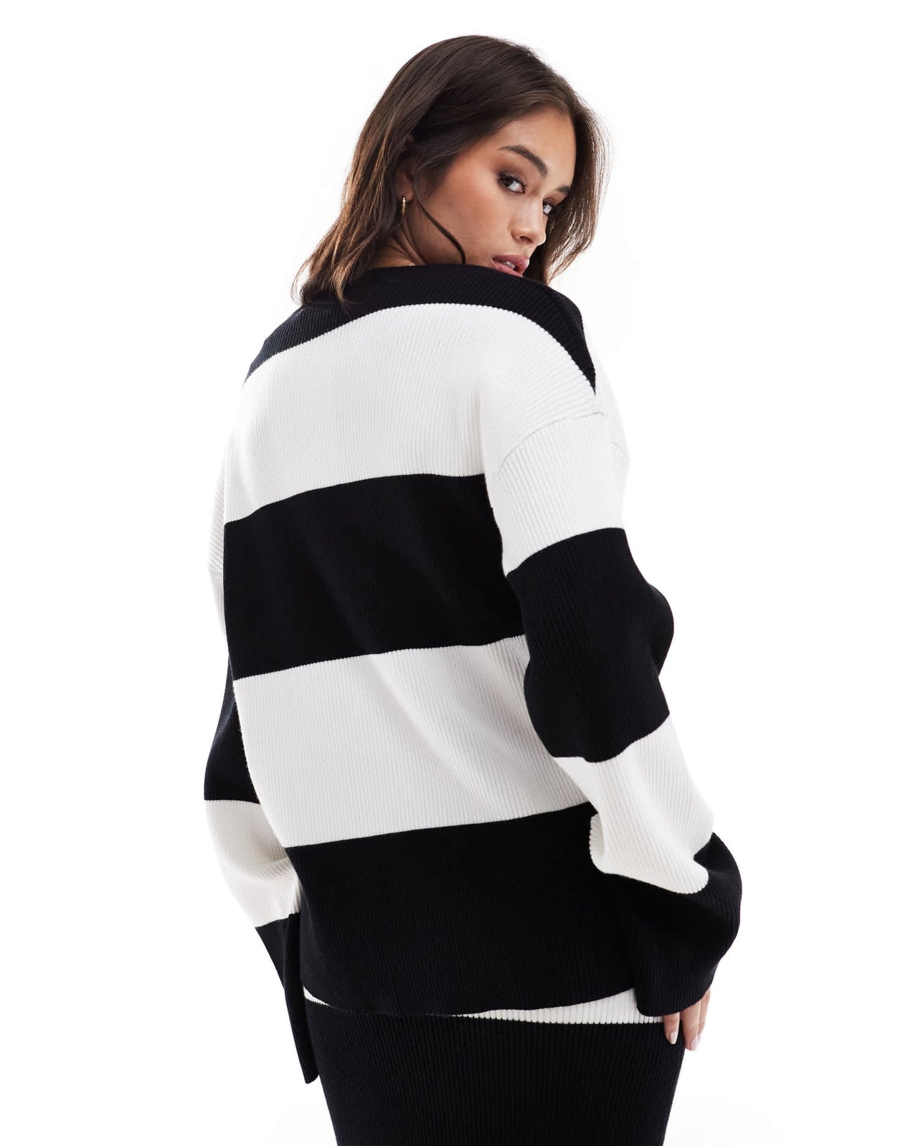 4th & Reckless v neck oversized jumper co - ord in black and white stripe - ASOS Sample Sale EU Store