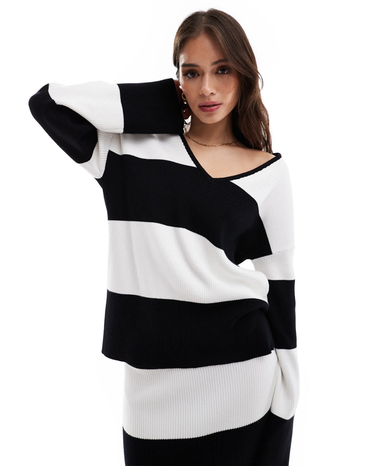 4th & Reckless v neck oversized jumper co - ord in black and white stripe - ASOS Sample Sale EU Store