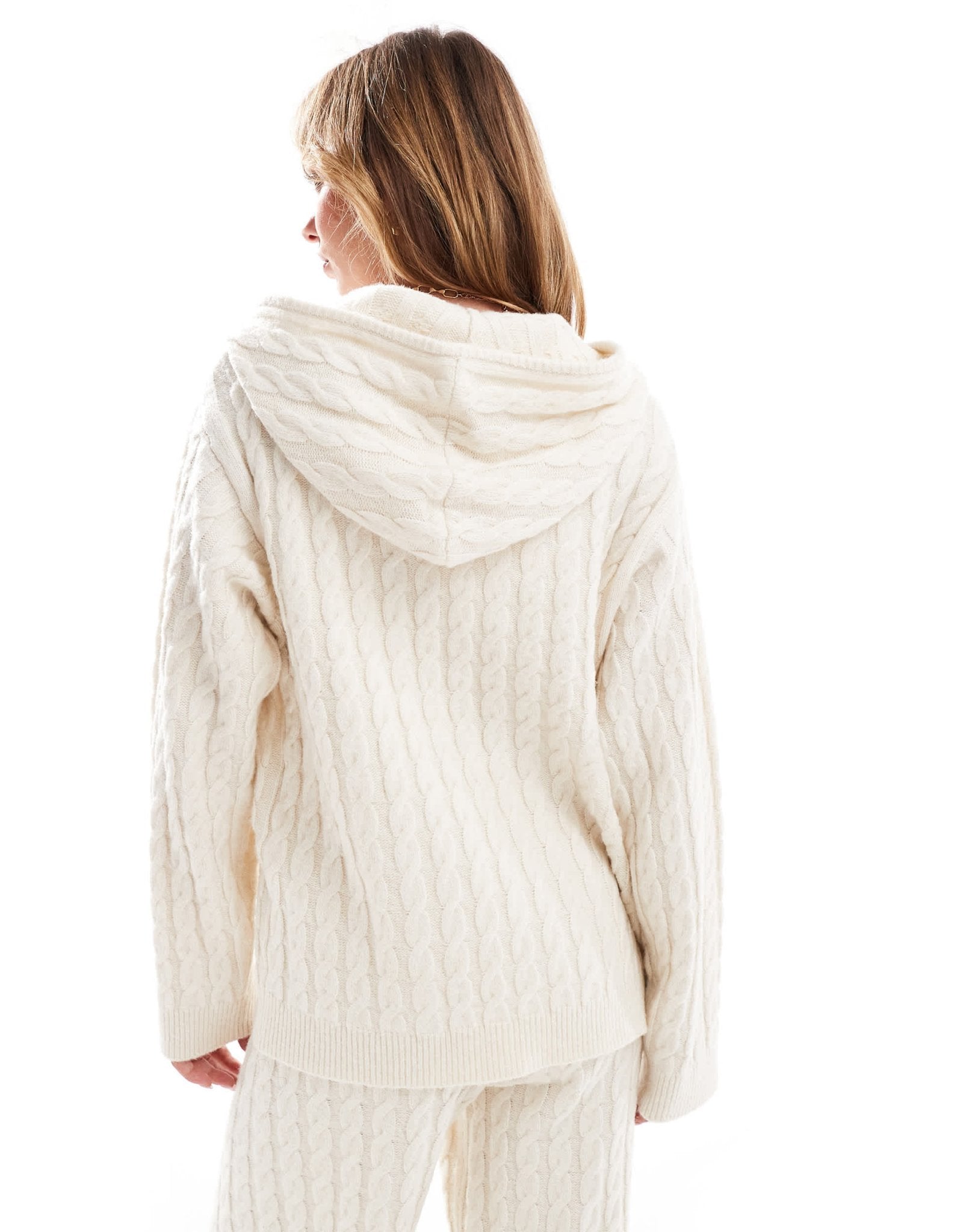 4th & Reckless wool mix cable knit longline hoodie co - ord in cream - ASOS Sample Sale EU Store