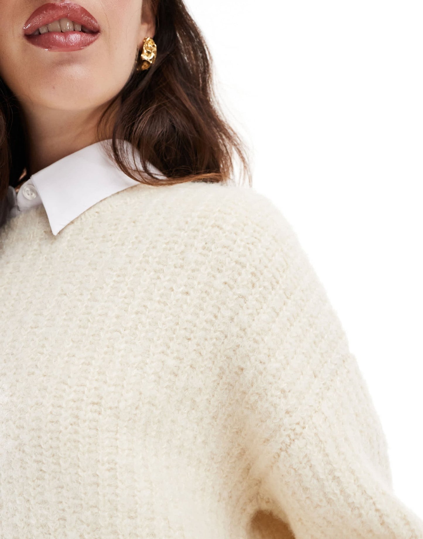 4th & Reckless wool mix textured rib wide sleeve jumper in cream - ASOS Sample Sale EU Store