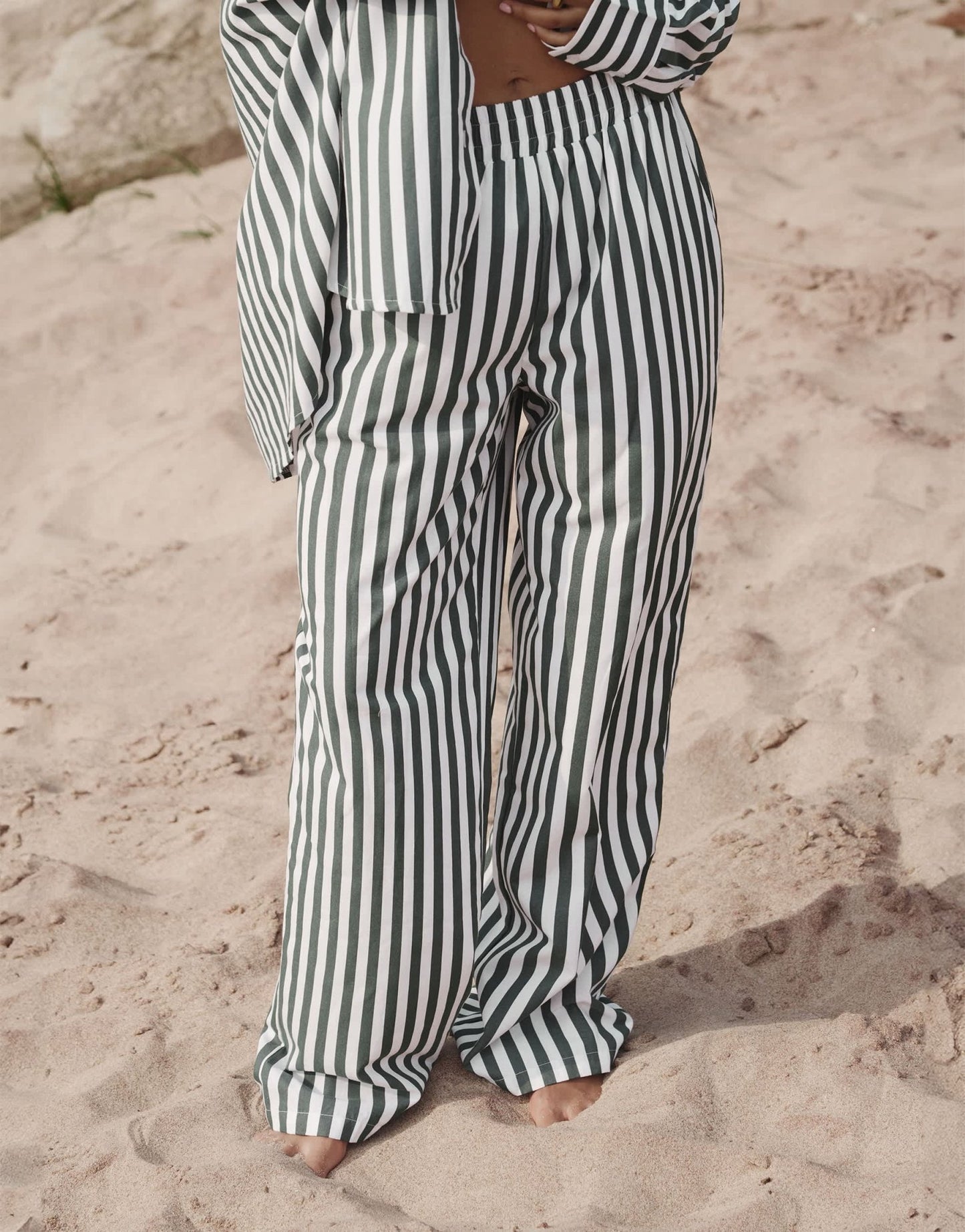 4th & Reckless x Loz Vassallo rio oversized stripe linen beach trouser co - ord in green - ASOS Sample Sale EU Store