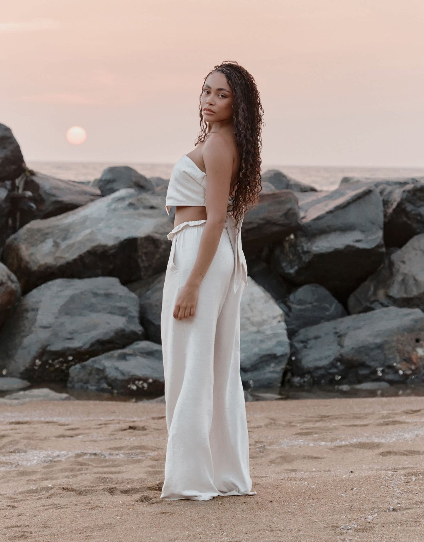 4th & Reckless x Loz Vassallo tulum linen beach trouser co - ord in beige - ASOS Sample Sale EU Store