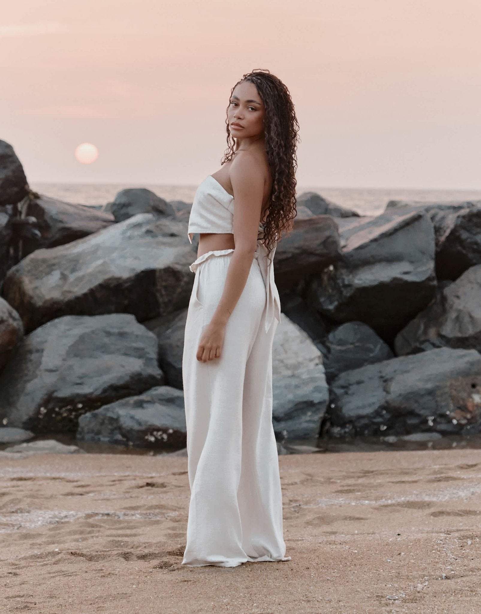 4th & Reckless x Loz Vassallo tulum linen beach trouser co - ord in beige - ASOS Sample Sale EU Store