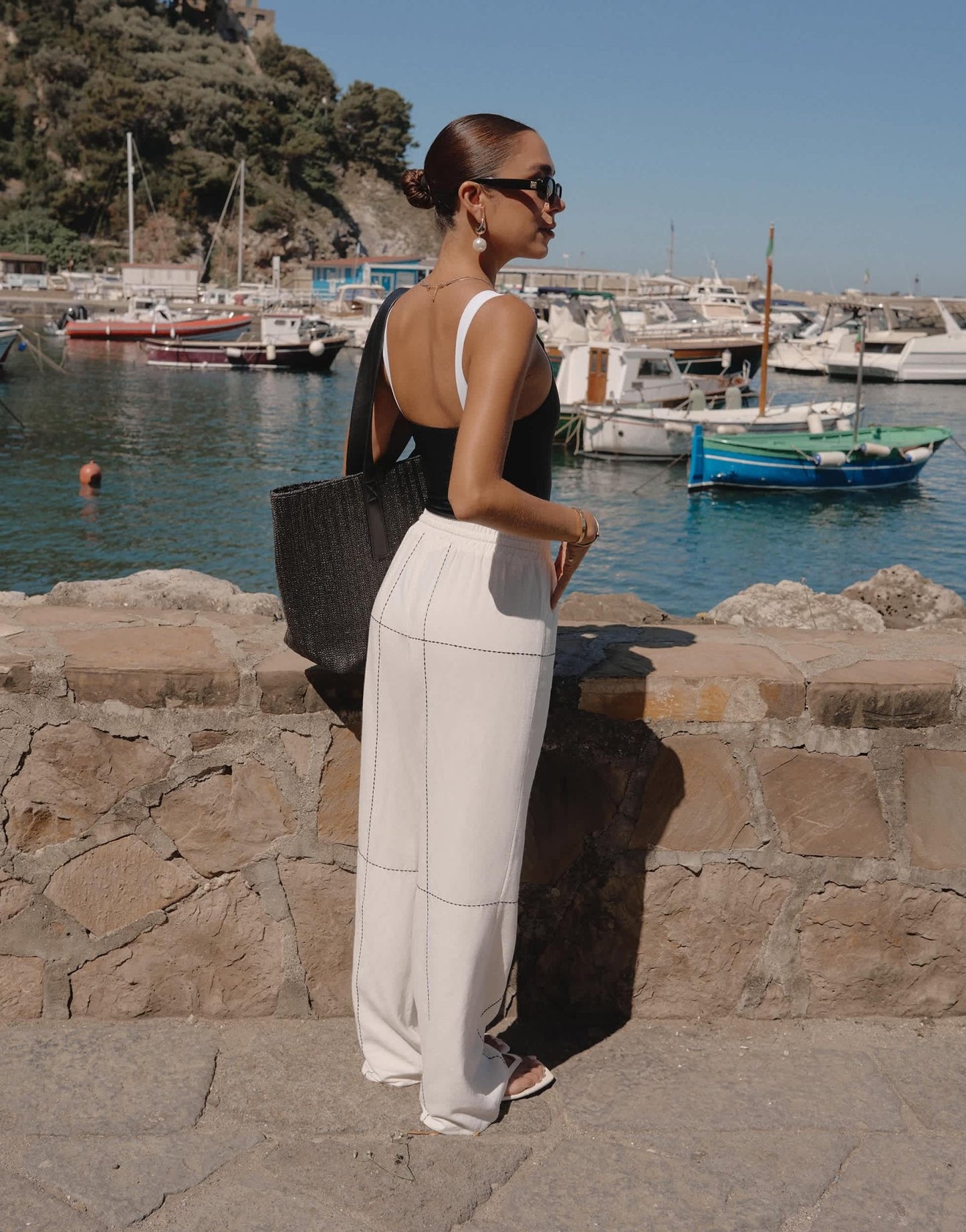 4th & Reckless x Luana Barron genevive black embroidery beach trouser co - ord in off white - ASOS Sample Sale EU Store