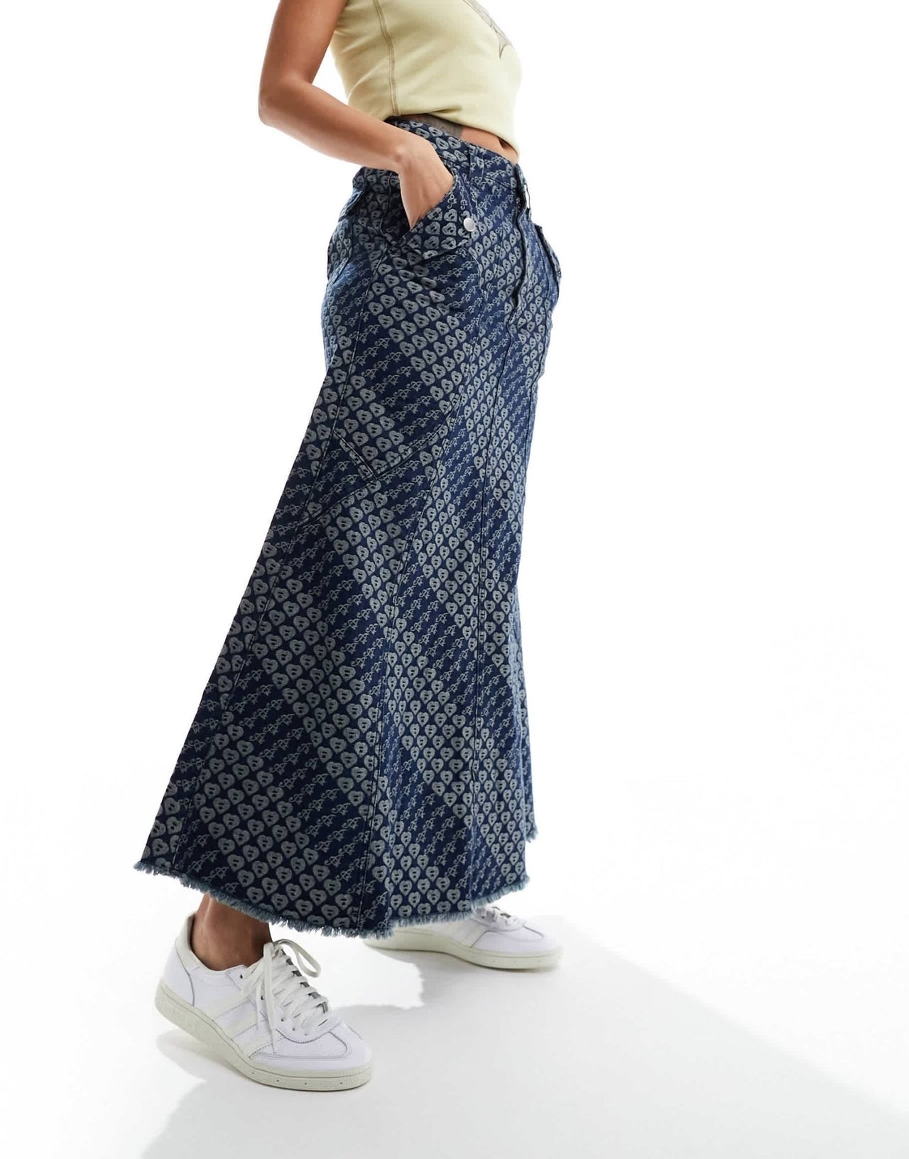 Aape by A Bathing Ape logo monogram denim maxi skirt in mid wash - ASOS Sample Sale EU Store