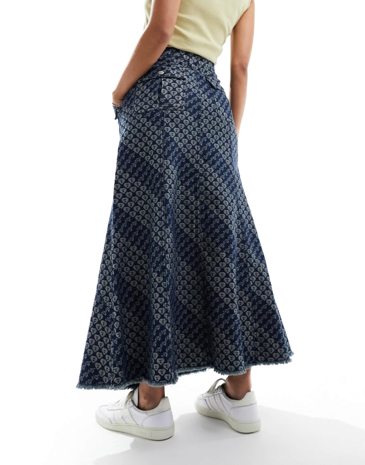 Aape by A Bathing Ape logo monogram denim maxi skirt in mid wash - ASOS Sample Sale EU Store