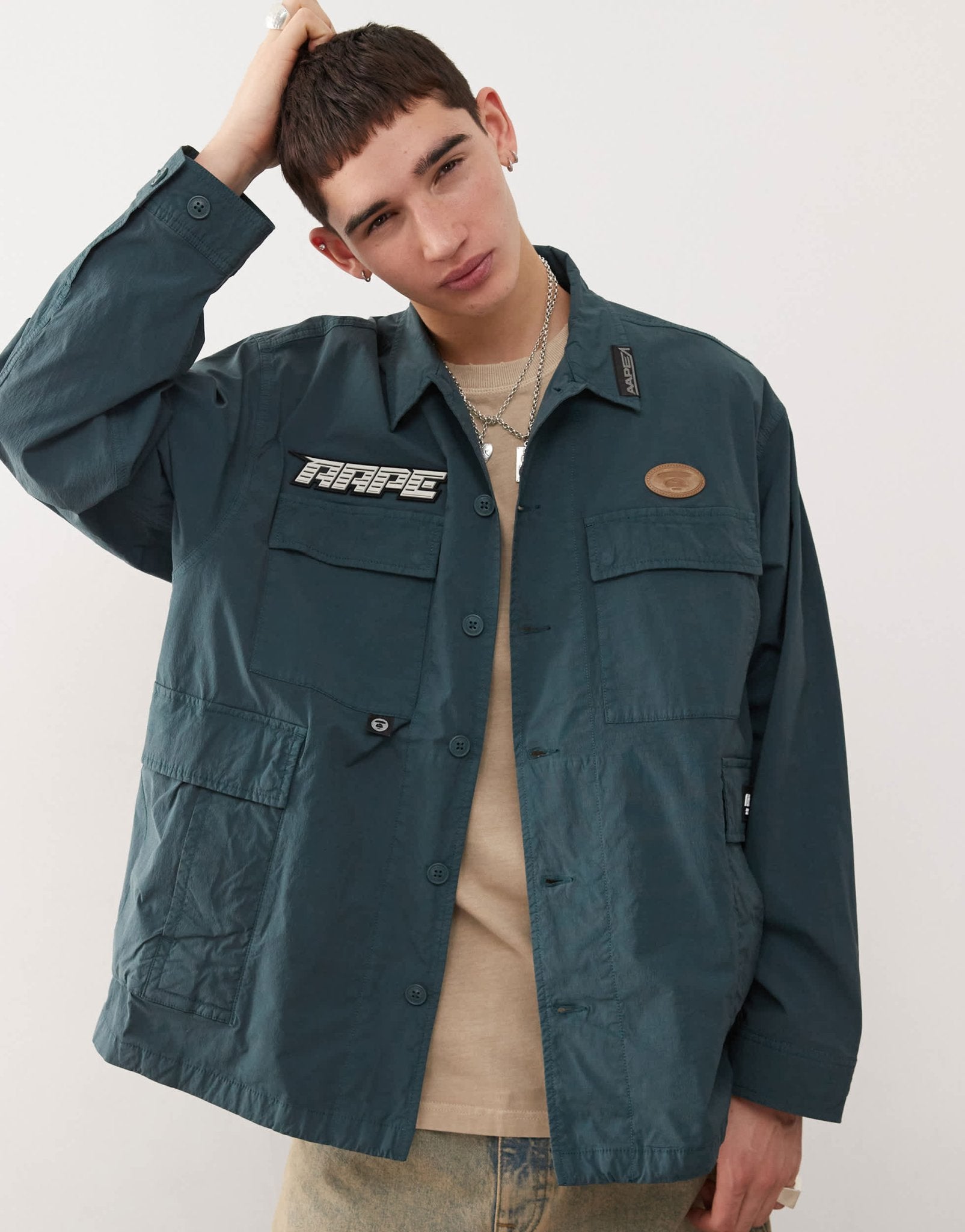 Aape By A Bathing Ape long sleeve faded print shirt in grey multi - ASOS Sample Sale EU Store