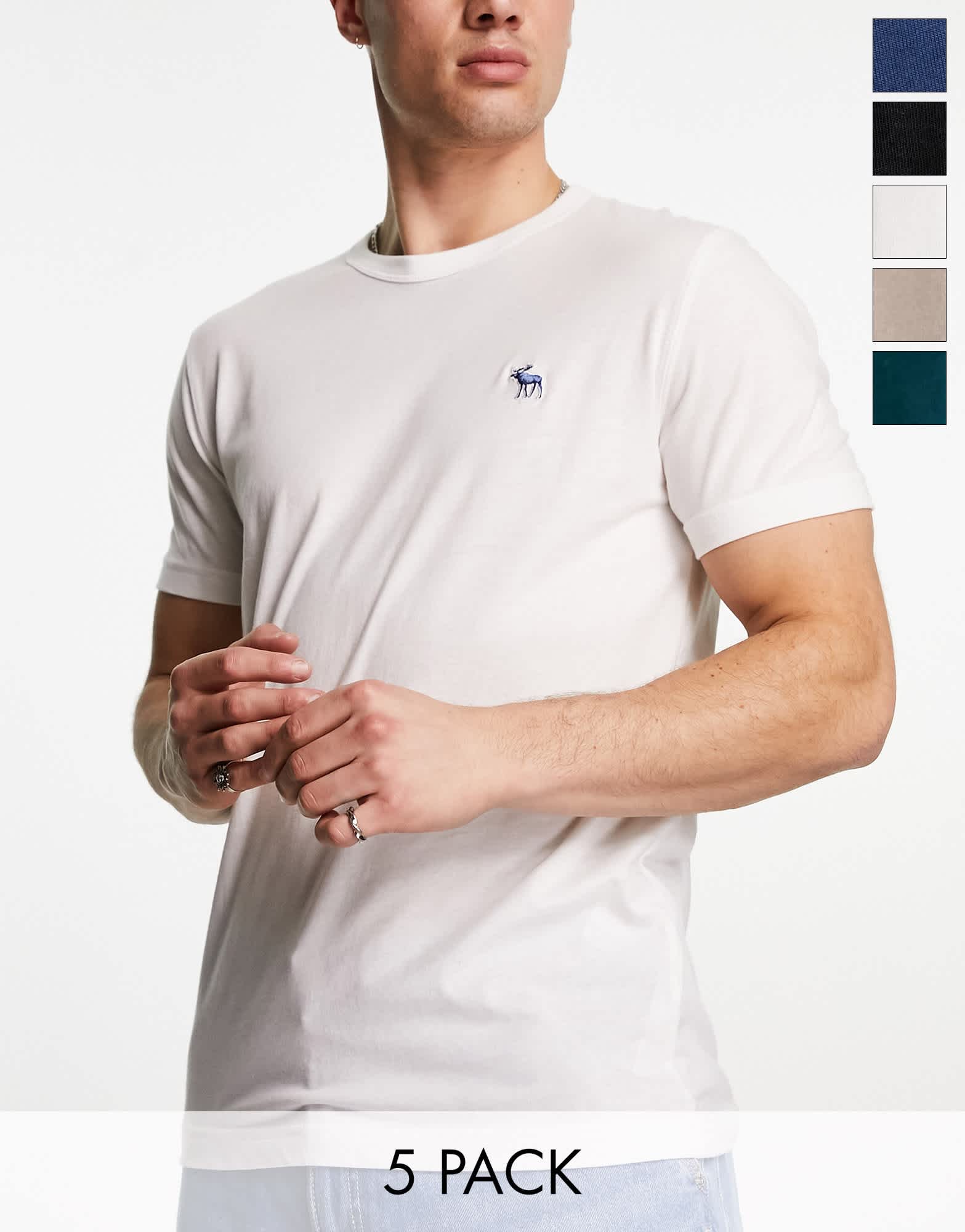 Abercrombie & Fitch 5 pack icon logo t-shirt in black/blue/green/beige/white - ASOS Sample Sale EU Store