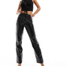 Abercrombie & Fitch 90s straight fit faux leather trousers in black