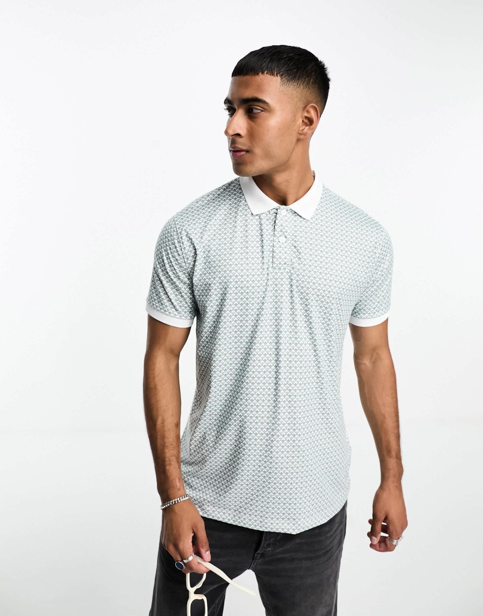 Abercrombie & Fitch airknit polo shirt in green geometric print - ASOS Sample Sale EU Store