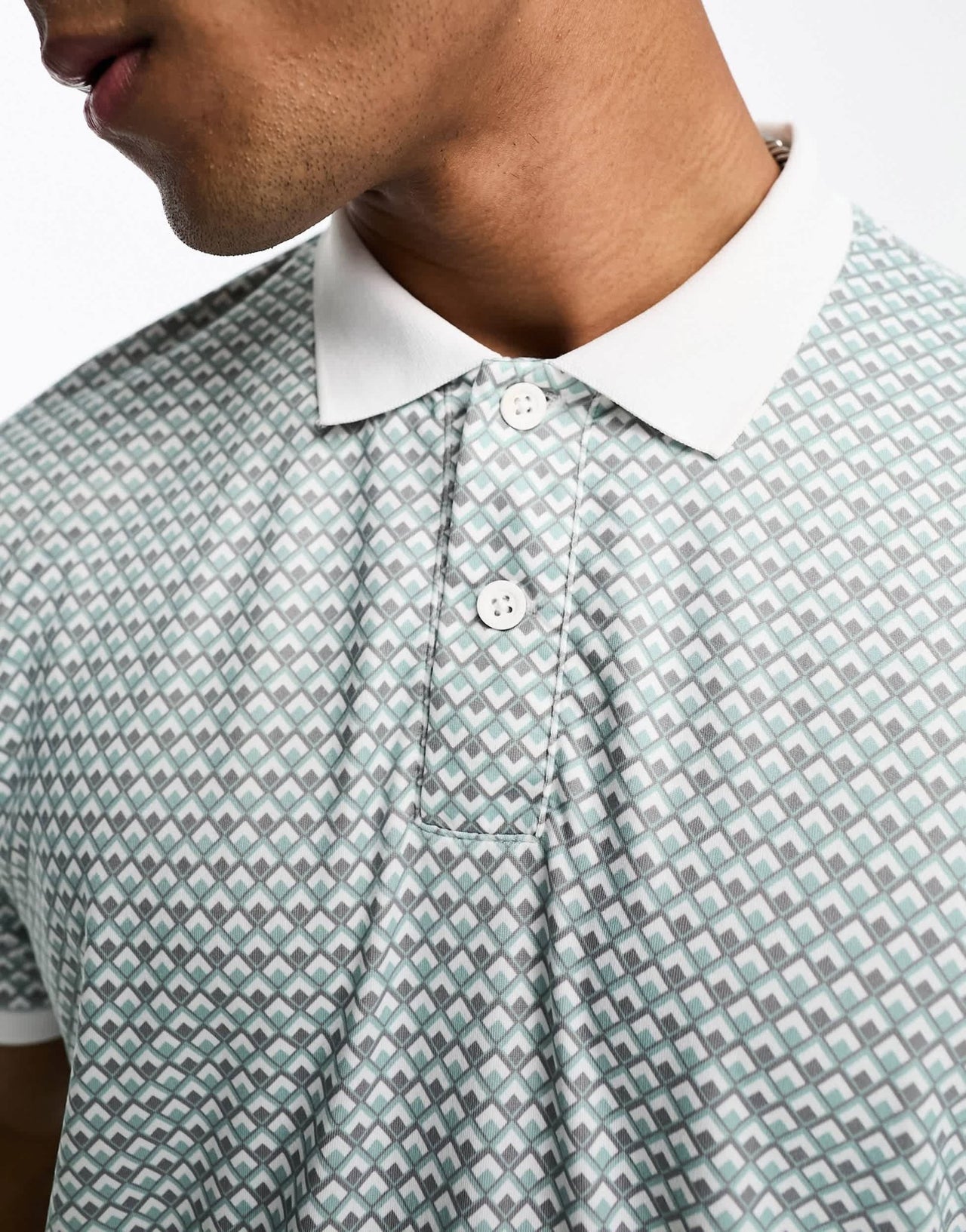 Abercrombie & Fitch airknit polo shirt in green geometric print - ASOS Sample Sale EU Store