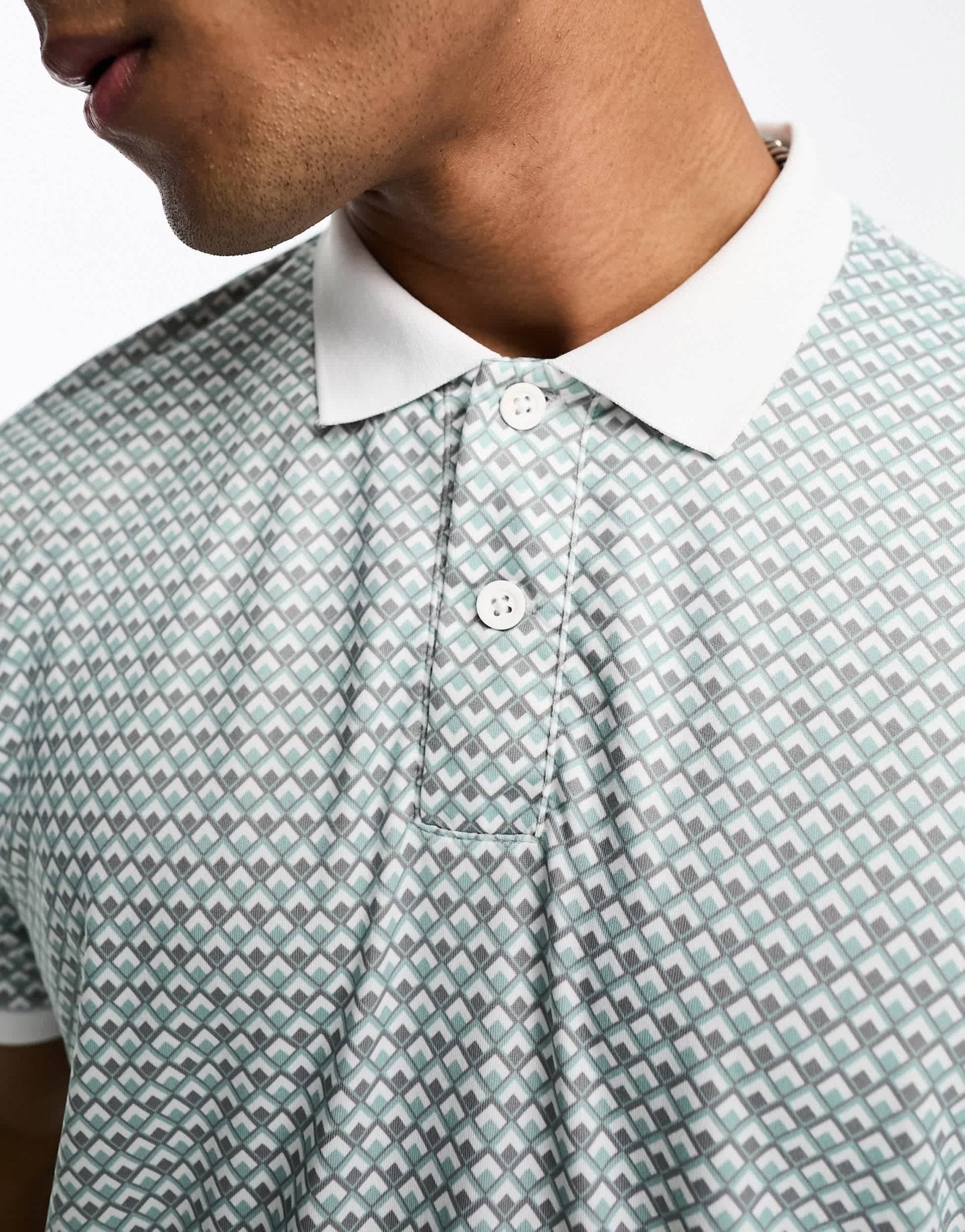 Abercrombie & Fitch airknit polo shirt in green geometric print - ASOS Sample Sale EU Store