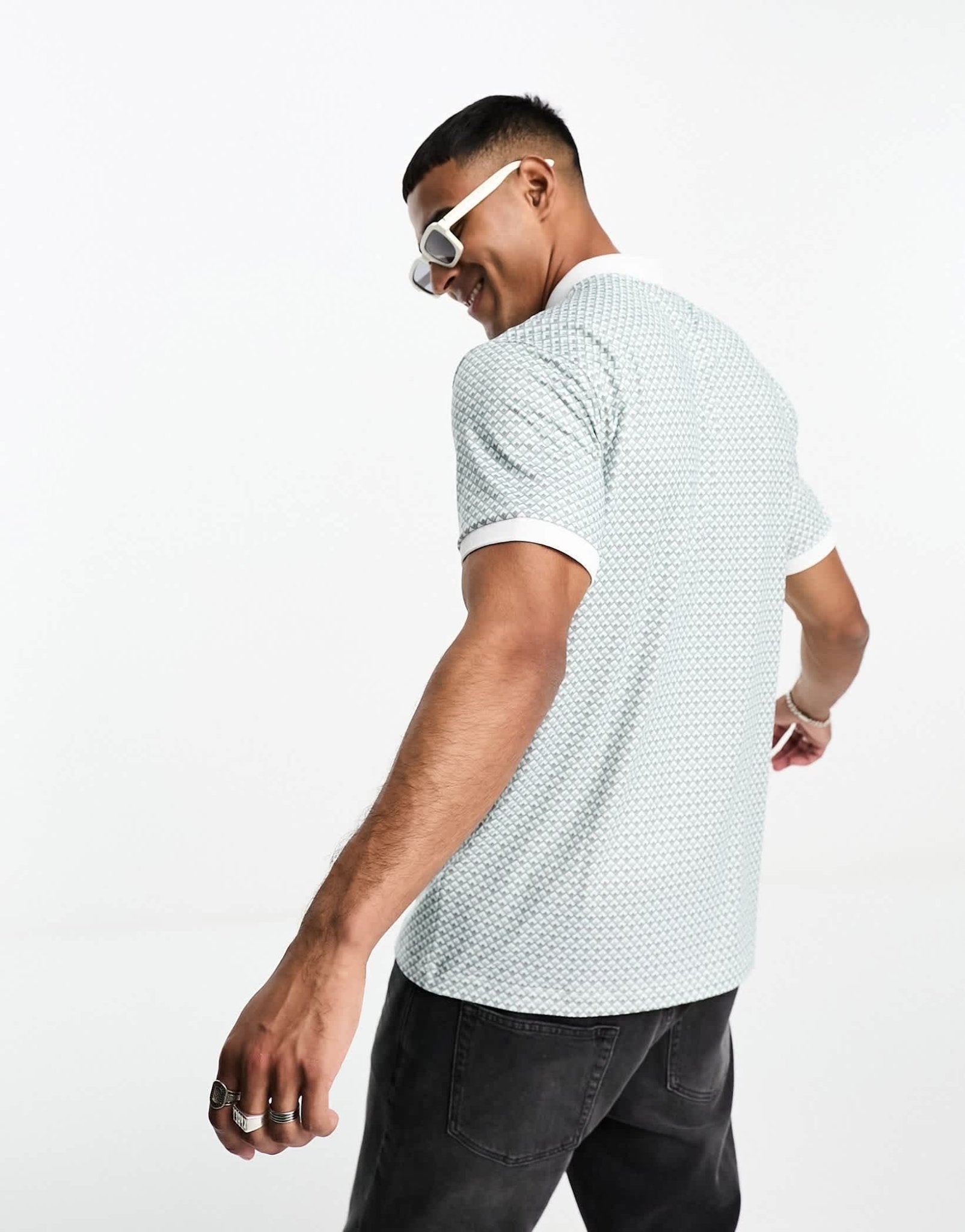 Abercrombie & Fitch airknit polo shirt in green geometric print - ASOS Sample Sale EU Store