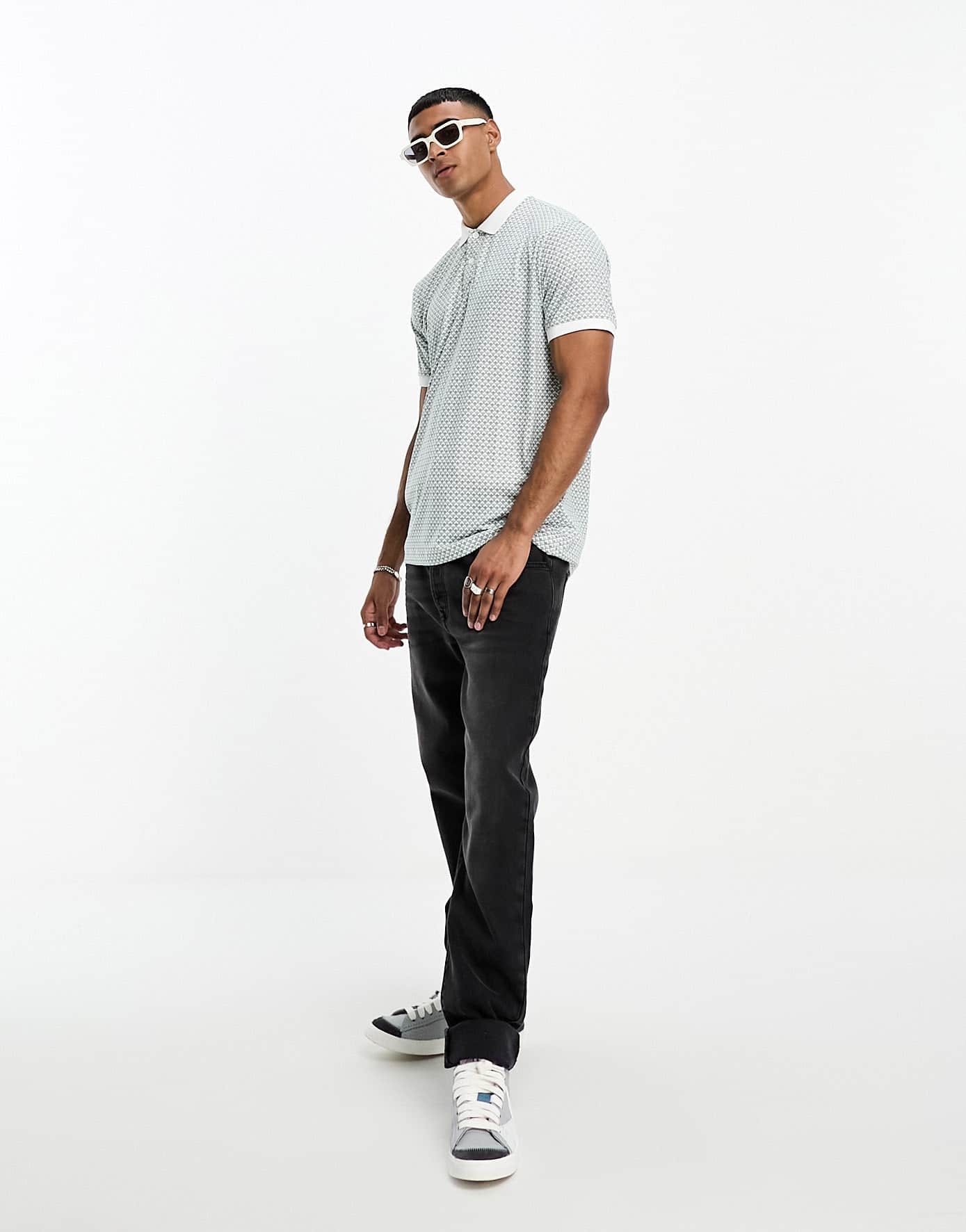 Abercrombie & Fitch airknit polo shirt in green geometric print - ASOS Sample Sale EU Store