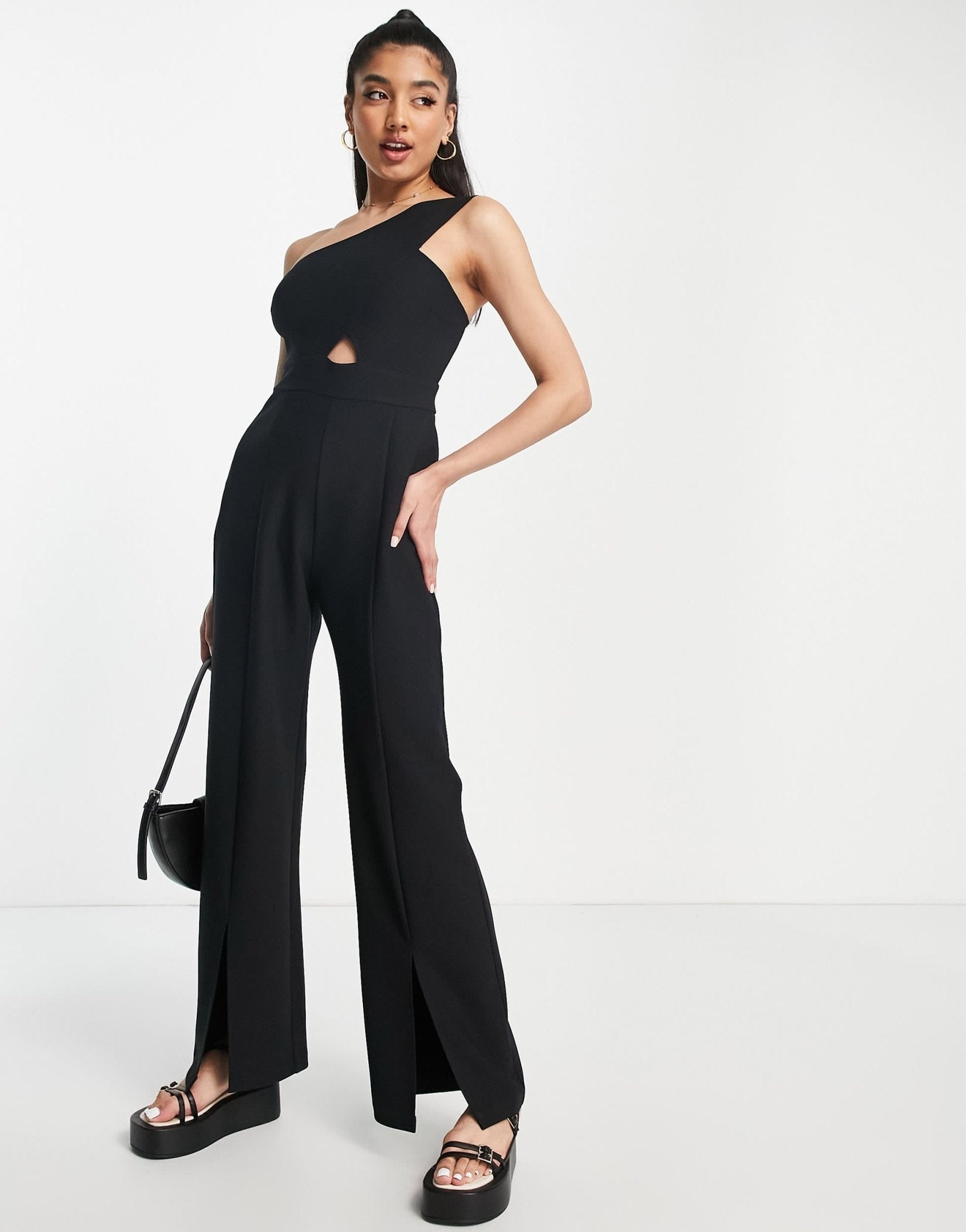 Abercrombie & Fitch asymmetric one shoulder jumpsuit in black - ASOS Sample Sale EU Store