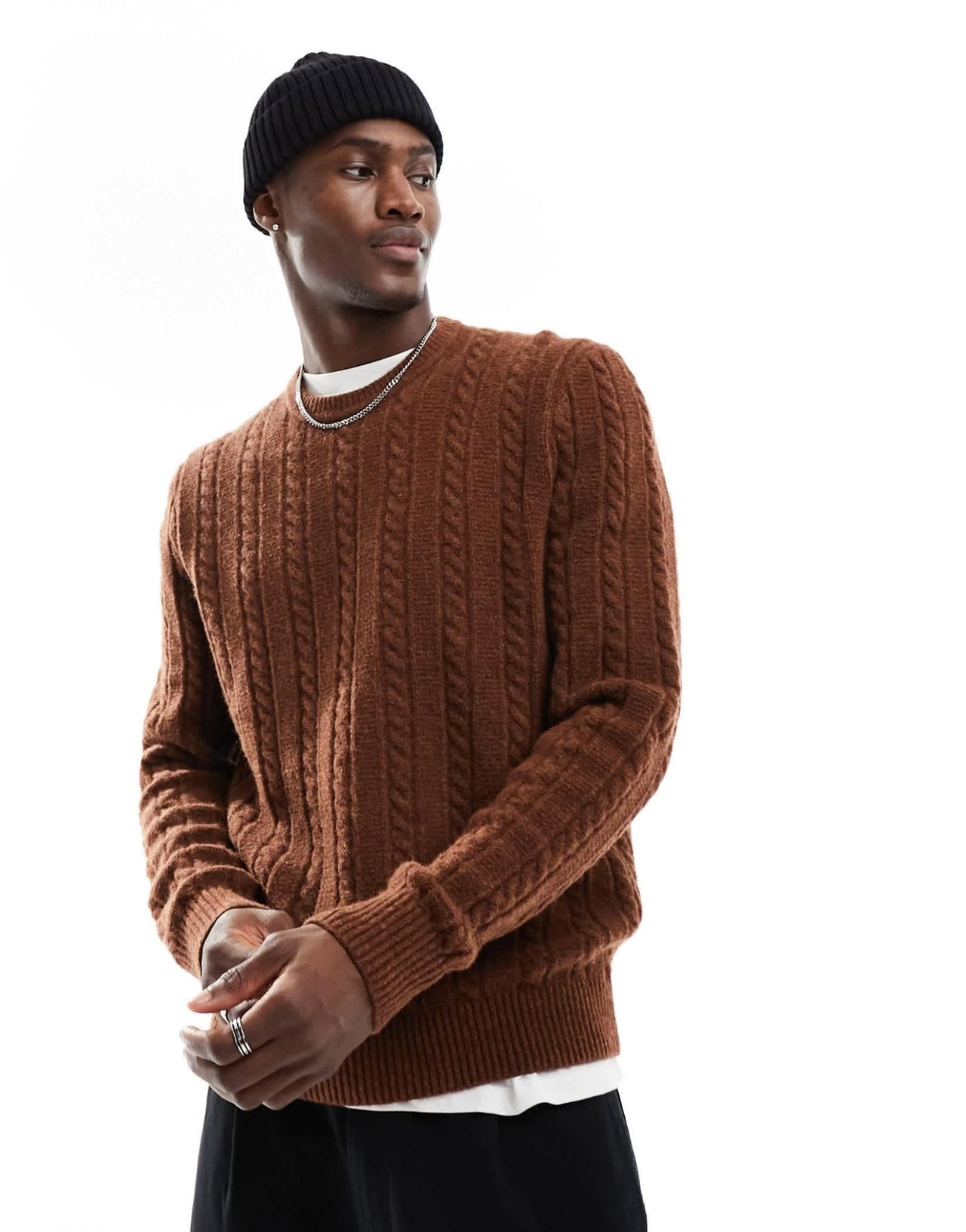 Abercrombie & Fitch cable knit jumper in camel marl - ASOS Sample Sale EU Store