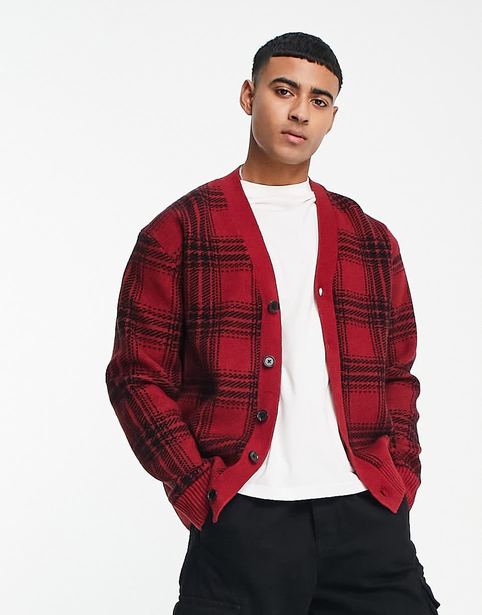 Abercrombie & Fitch check knit cardigan in red - ASOS Sample Sale EU Store