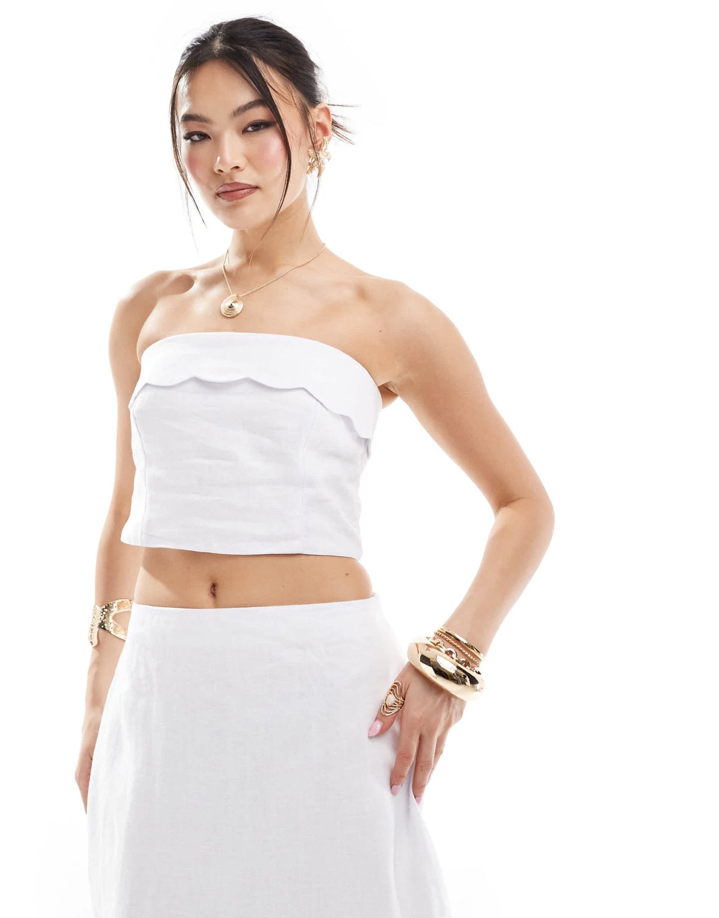 Abercrombie & Fitch co - ord linen scallop edged top in white - ASOS Sample Sale EU Store