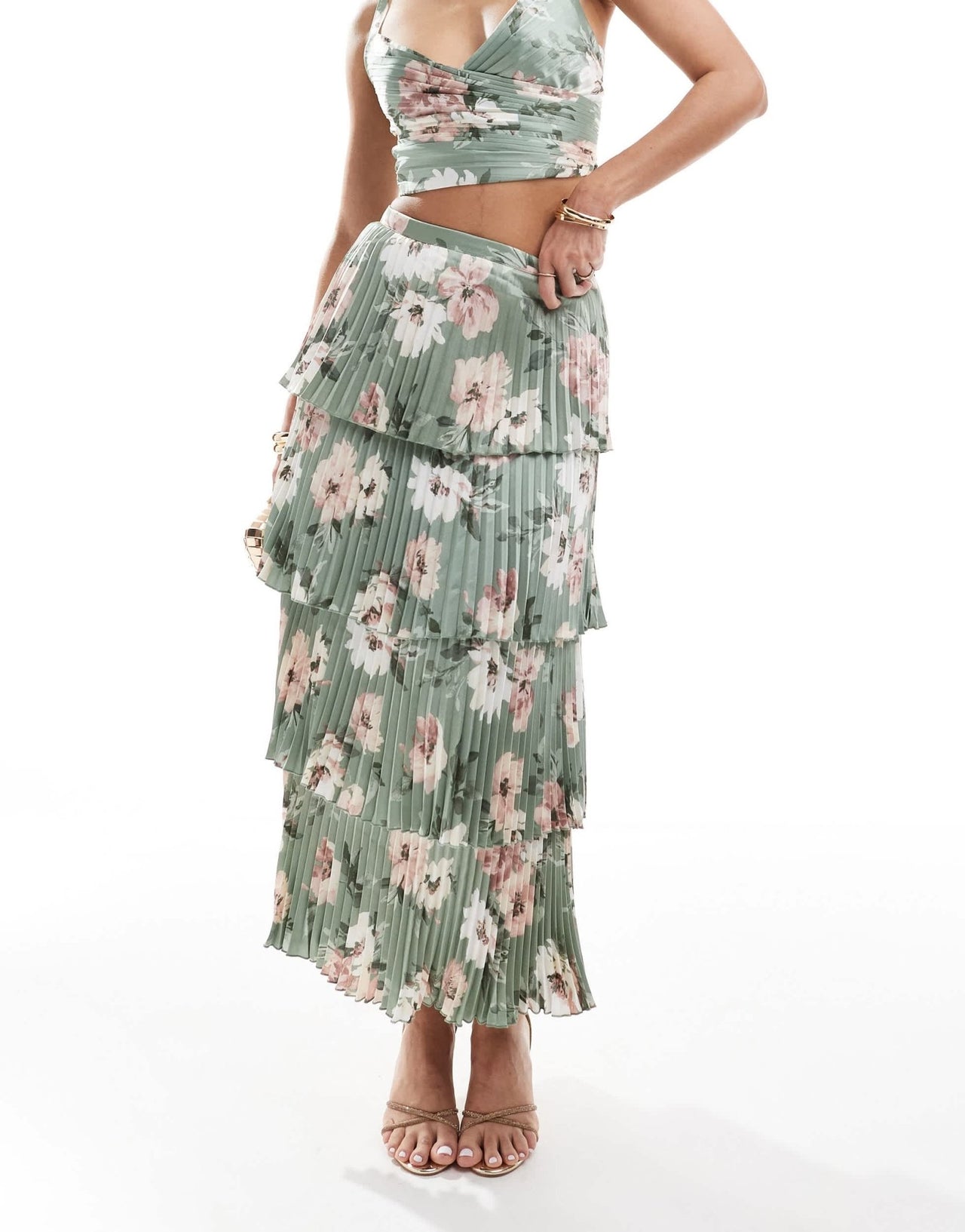 Abercrombie & Fitch co - ord tiered floral print satin maxi skirt in green - ASOS Sample Sale EU Store