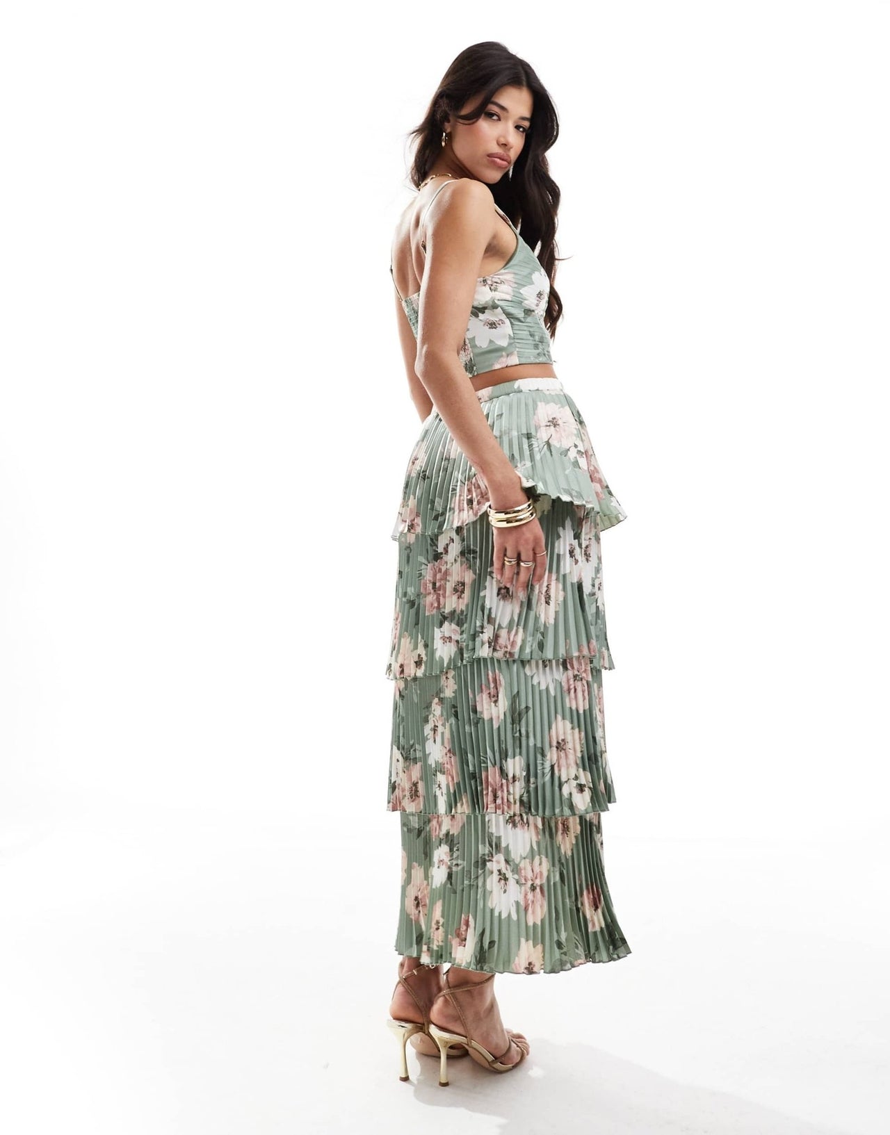 Abercrombie & Fitch co - ord tiered floral print satin maxi skirt in green - ASOS Sample Sale EU Store