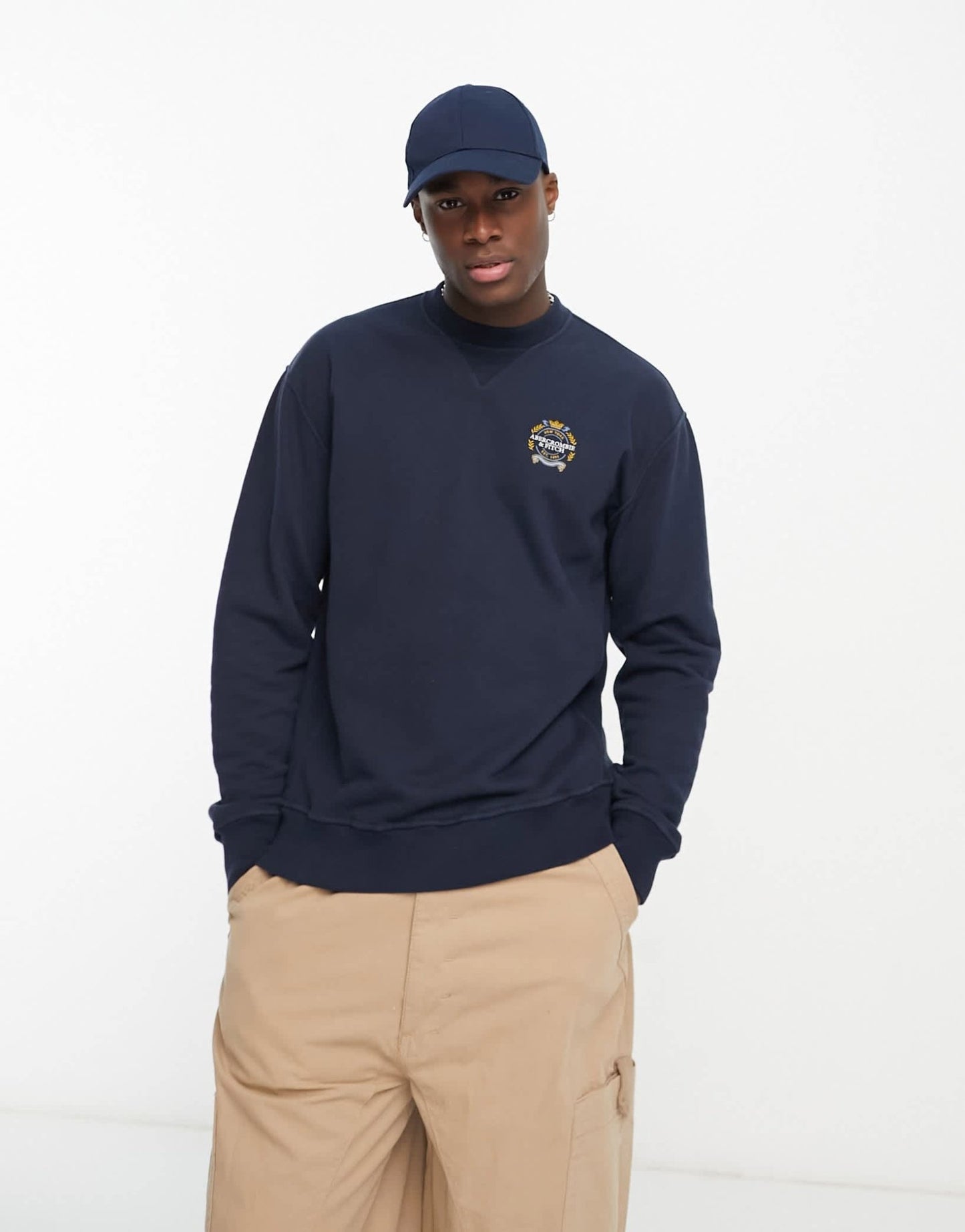 Abercrombie & Fitch crest badge logo french terry sweatshirt in navy - ASOS Sample Sale EU Store
