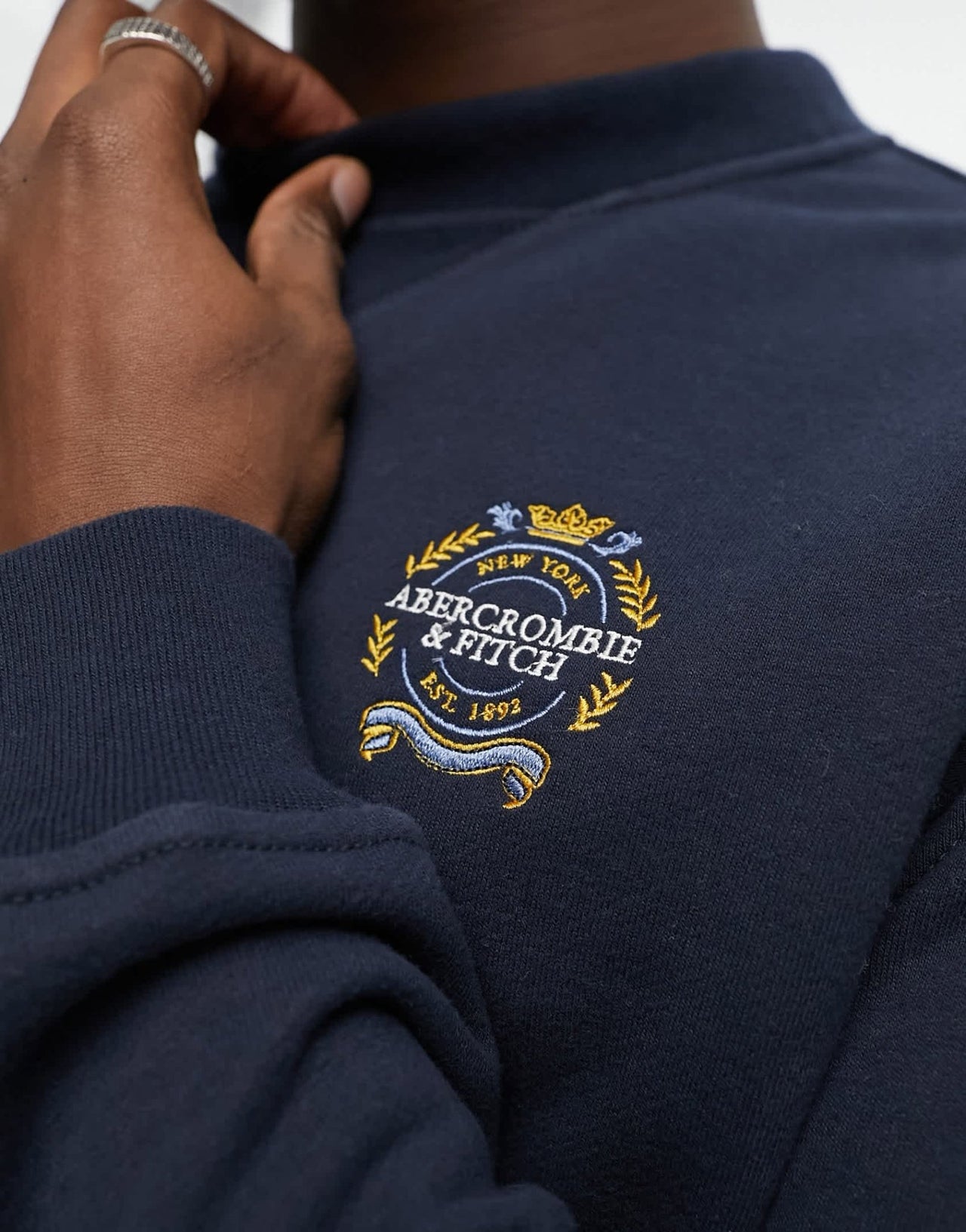Abercrombie & Fitch crest badge logo french terry sweatshirt in navy - ASOS Sample Sale EU Store