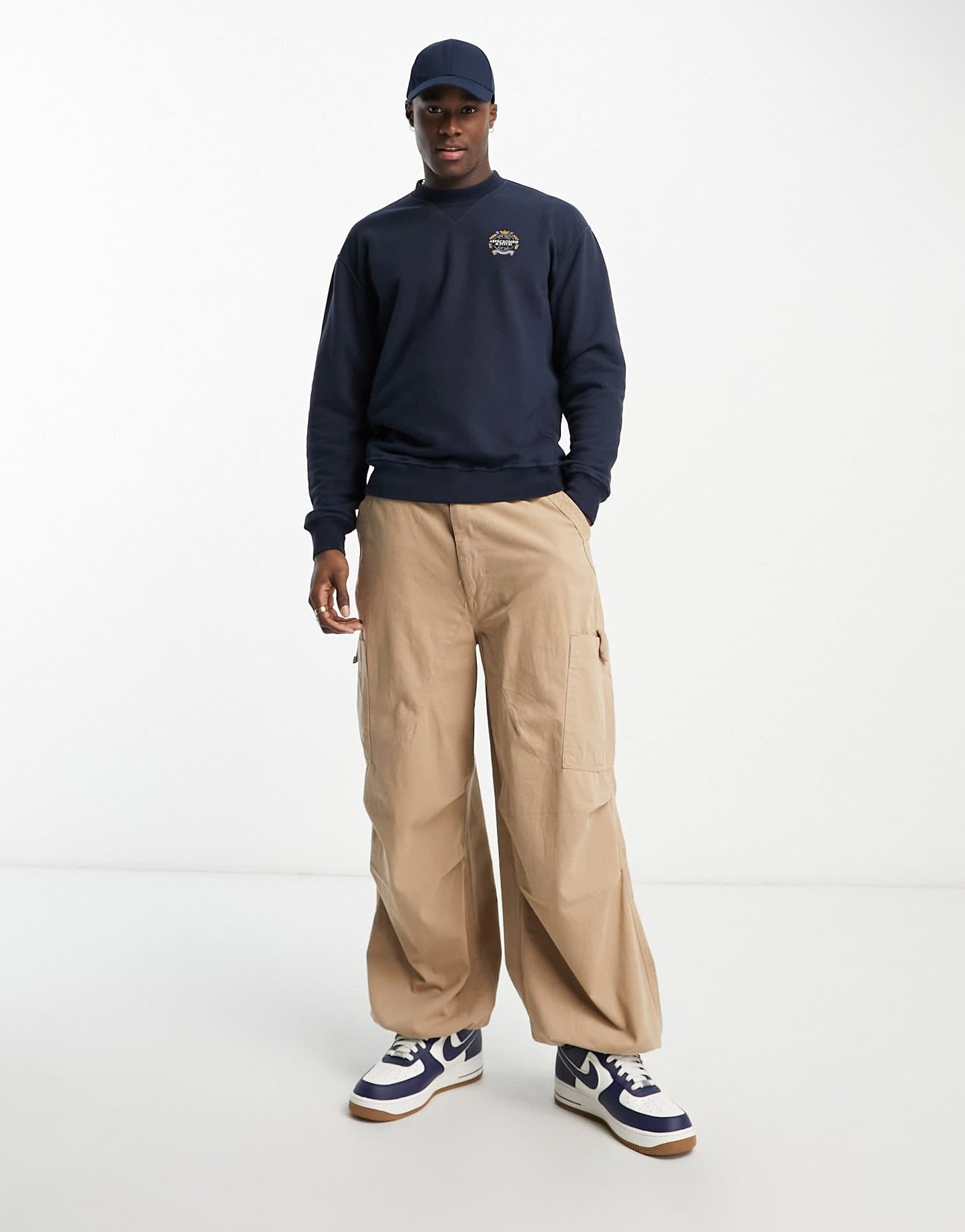 Abercrombie & Fitch crest badge logo french terry sweatshirt in navy - ASOS Sample Sale EU Store