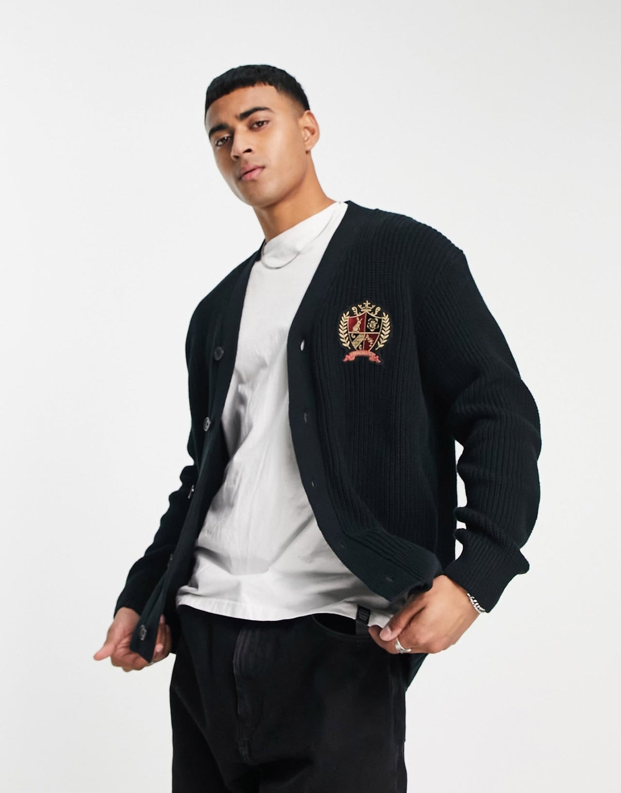 Abercrombie & Fitch crest logo knit cardigan in black - ASOS Sample Sale EU Store