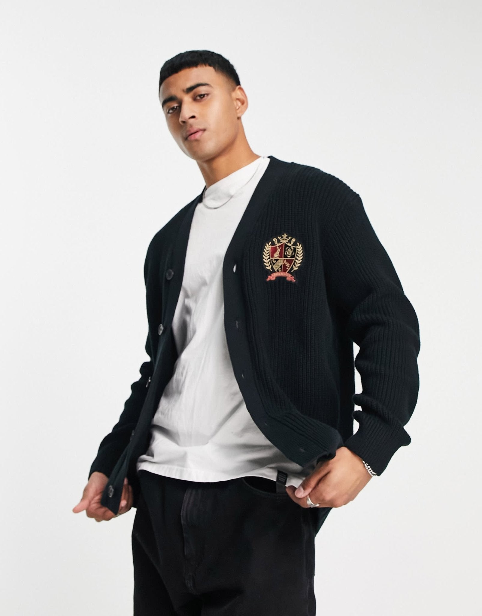 Abercrombie & Fitch crest logo knit cardigan in black - ASOS Sample Sale EU Store