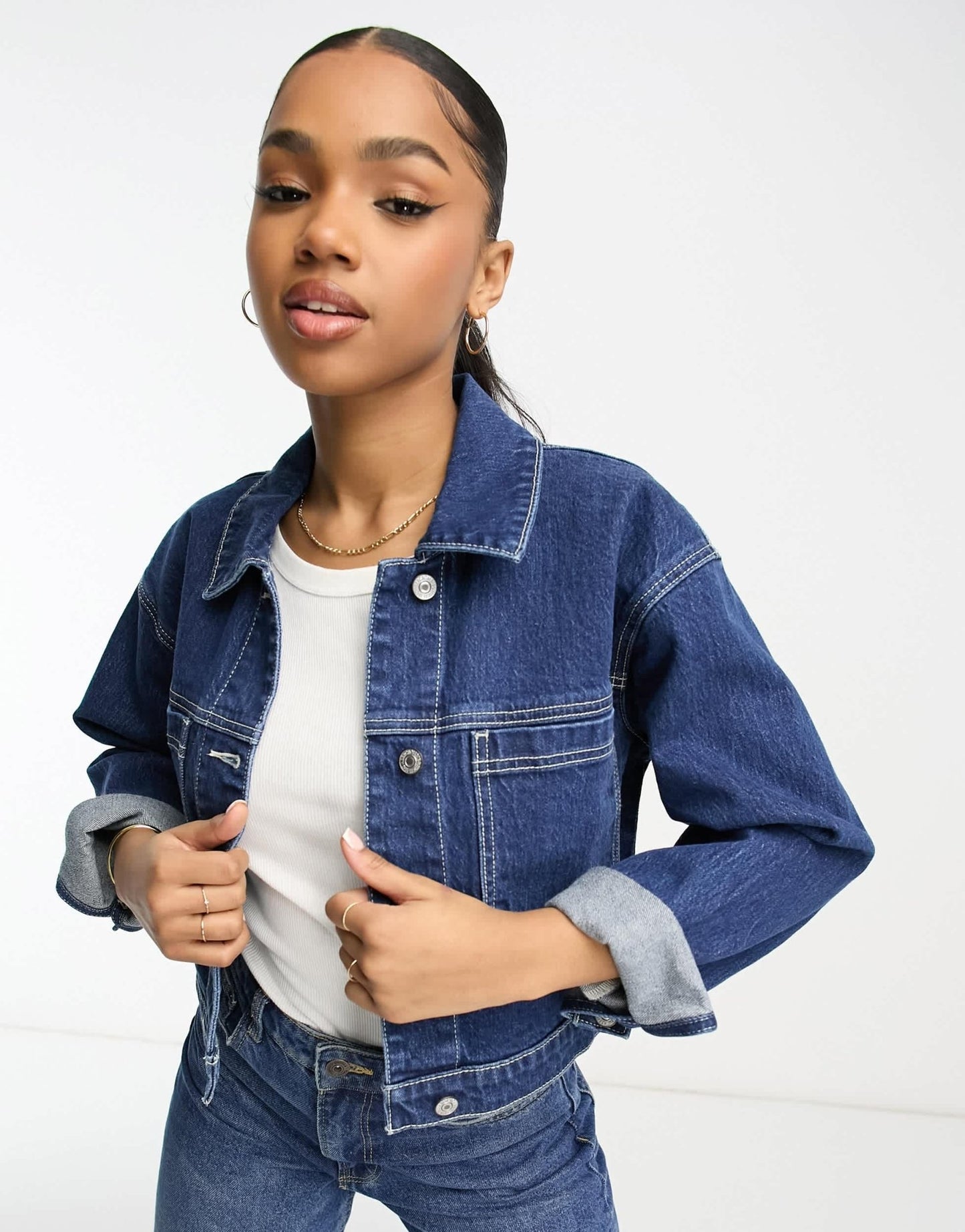 Abercrombie & Fitch cropped denim jacket in dark blue - ASOS Sample Sale EU Store