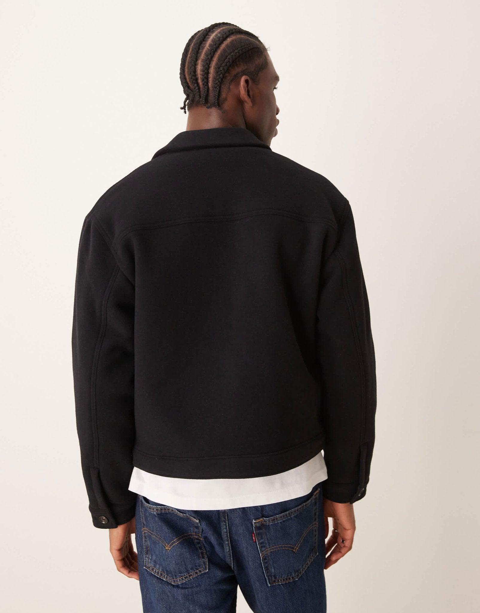 Abercrombie & Fitch cropped dressy twill wool blend trucker in charcoal - ASOS Sample Sale EU Store