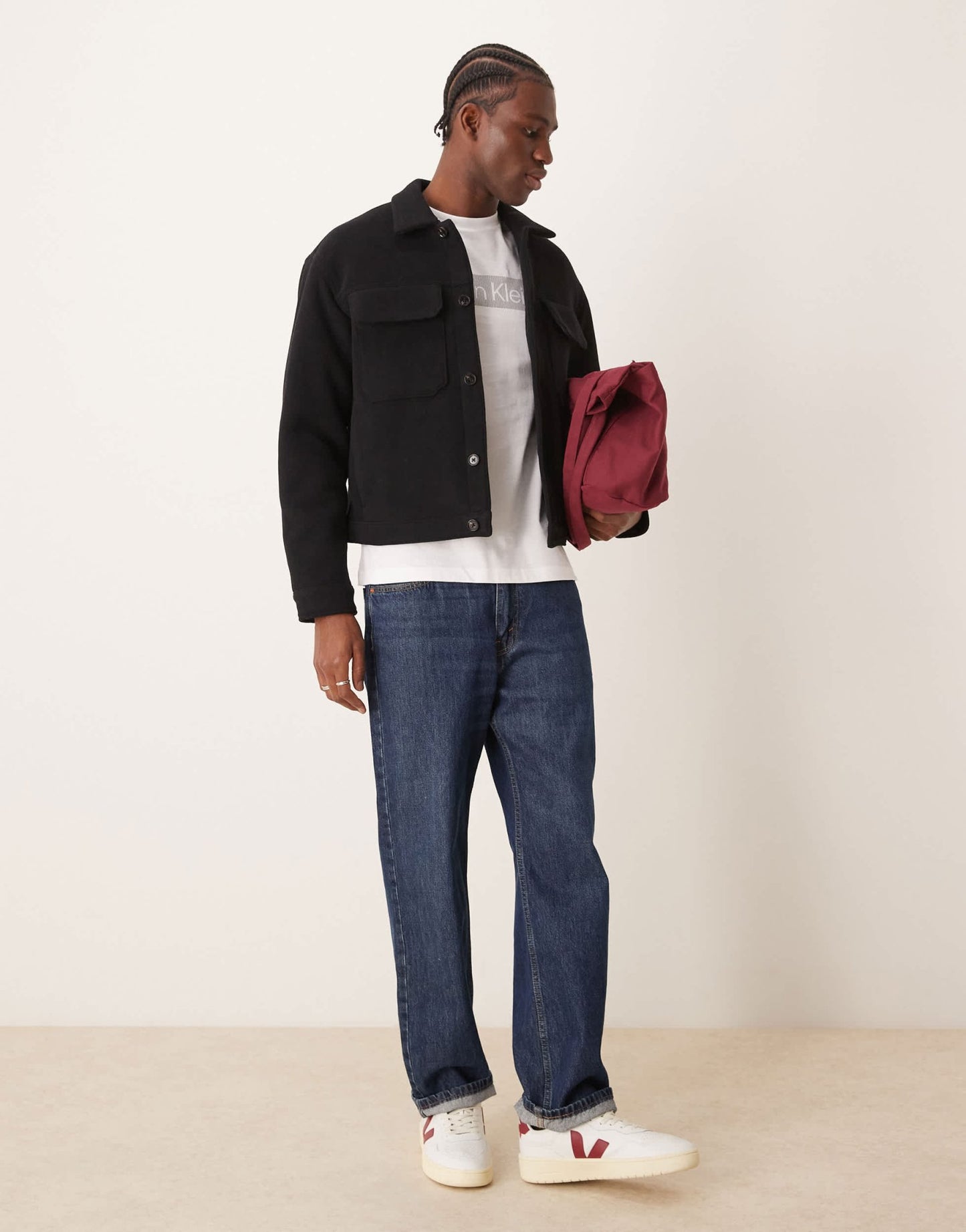 Abercrombie & Fitch cropped dressy twill wool blend trucker in charcoal - ASOS Sample Sale EU Store