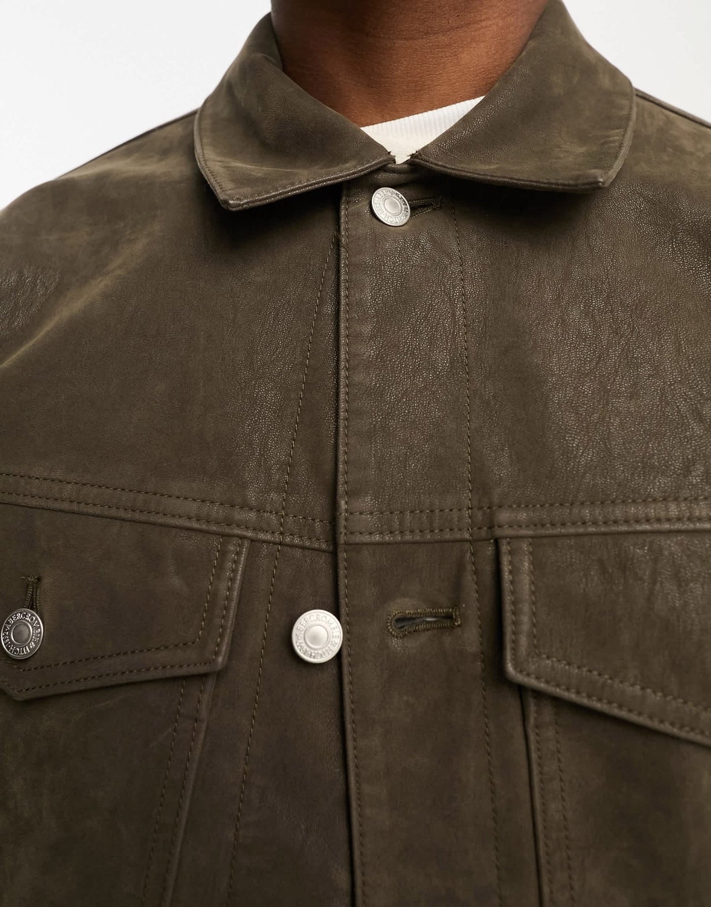 Abercrombie & Fitch faux suede trucker jacket in olive green - ASOS Sample Sale EU Store