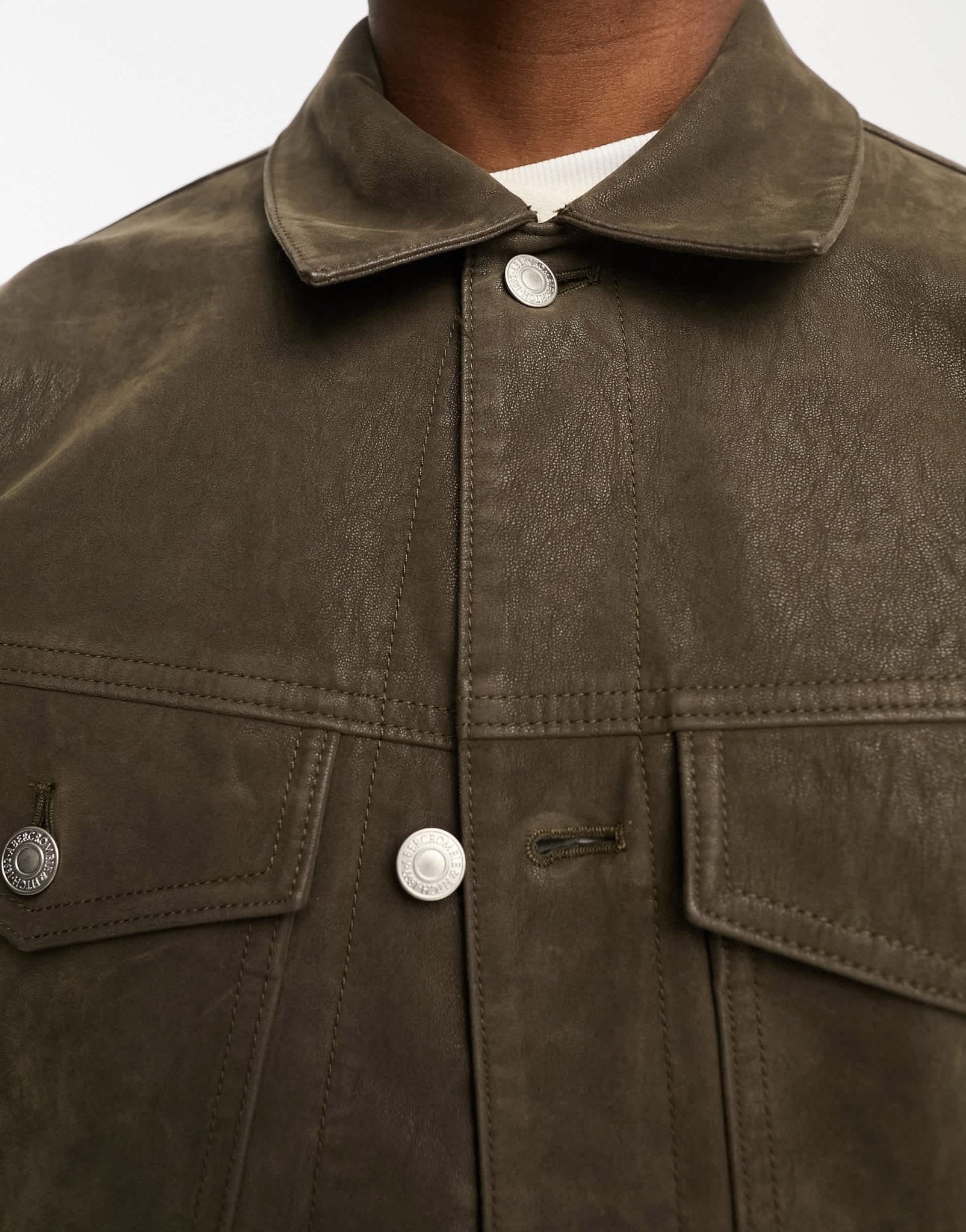 Abercrombie & Fitch faux suede trucker jacket in olive green - ASOS Sample Sale EU Store