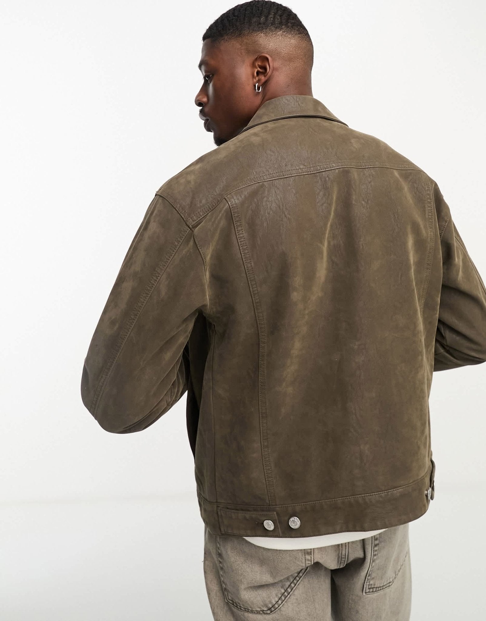 Abercrombie & Fitch faux suede trucker jacket in olive green - ASOS Sample Sale EU Store