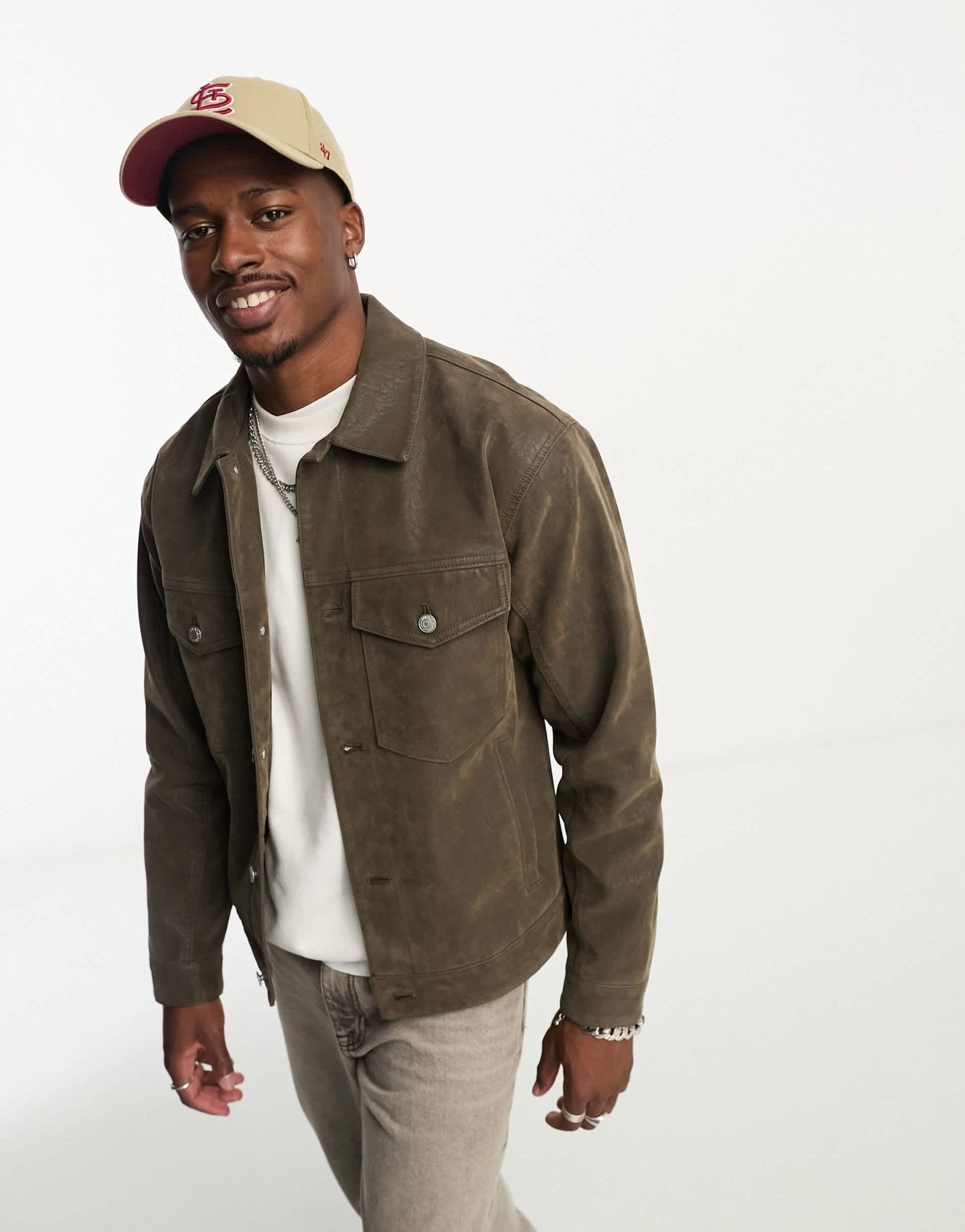 Abercrombie & Fitch faux suede trucker jacket in olive green - ASOS Sample Sale EU Store