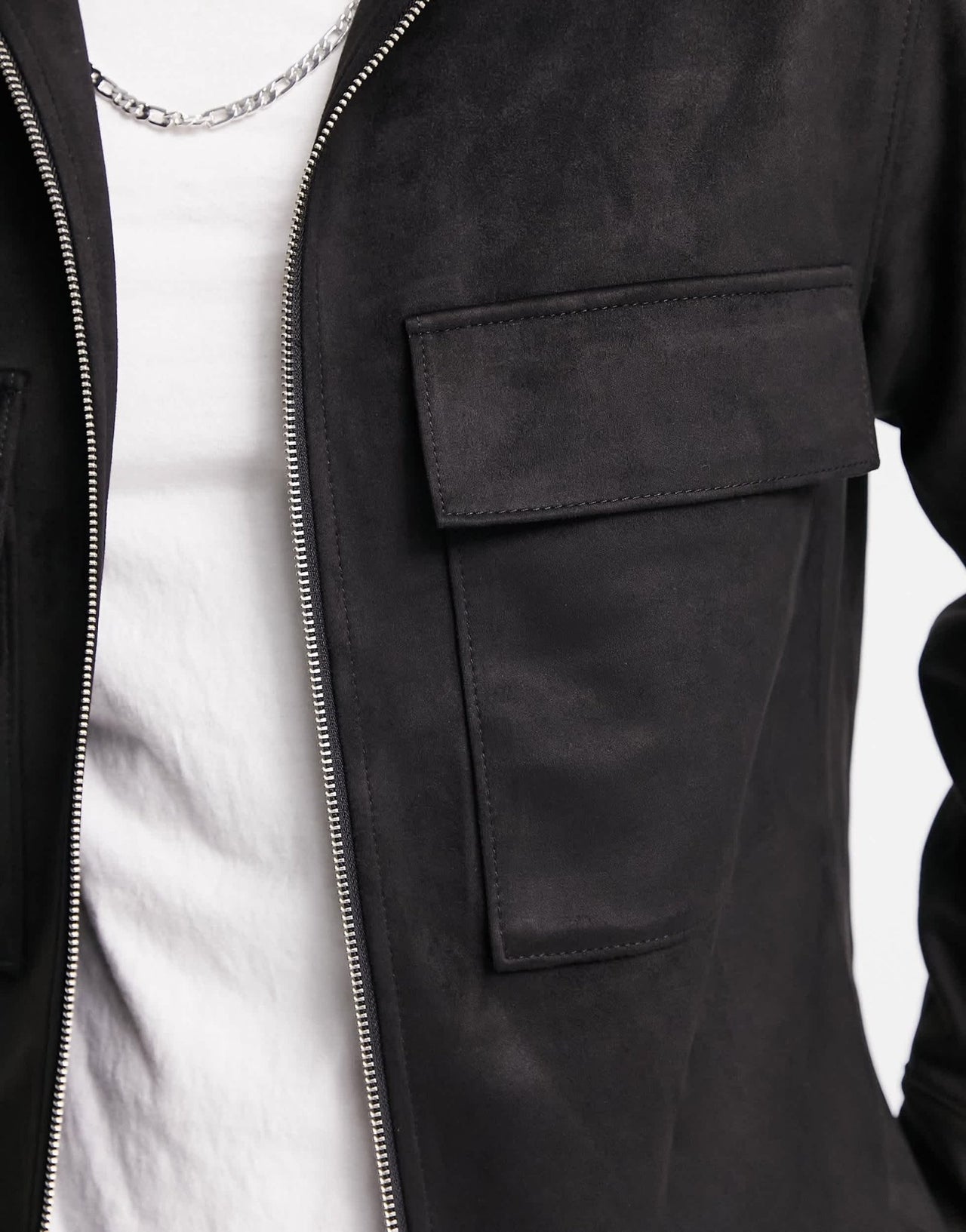 Abercrombie & Fitch faux suede zip front shirt jacket in black - ASOS Sample Sale EU Store