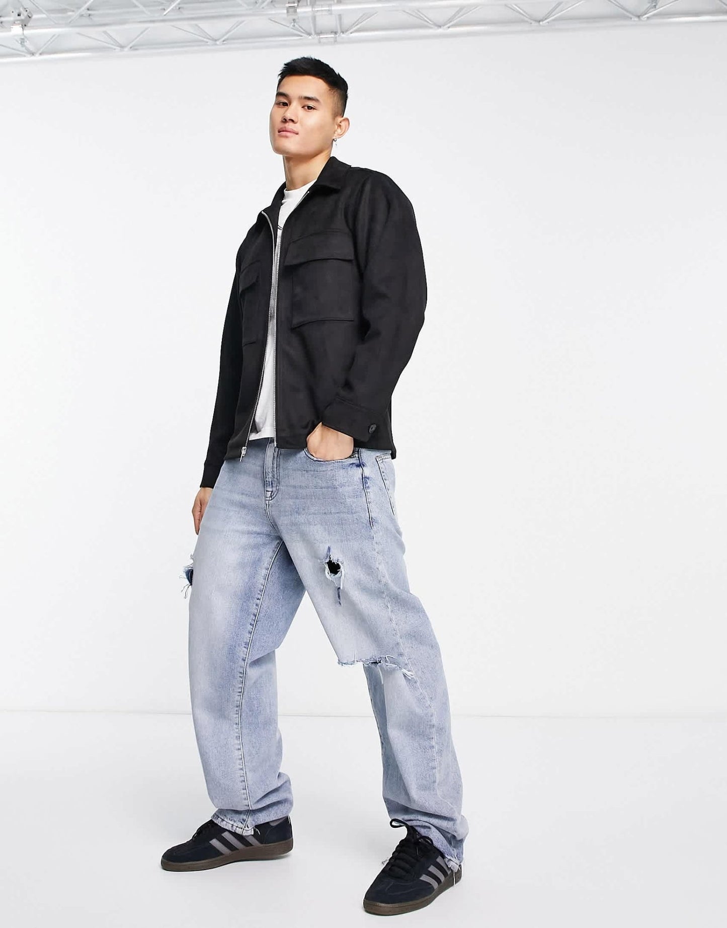 Abercrombie & Fitch faux suede zip front shirt jacket in black - ASOS Sample Sale EU Store