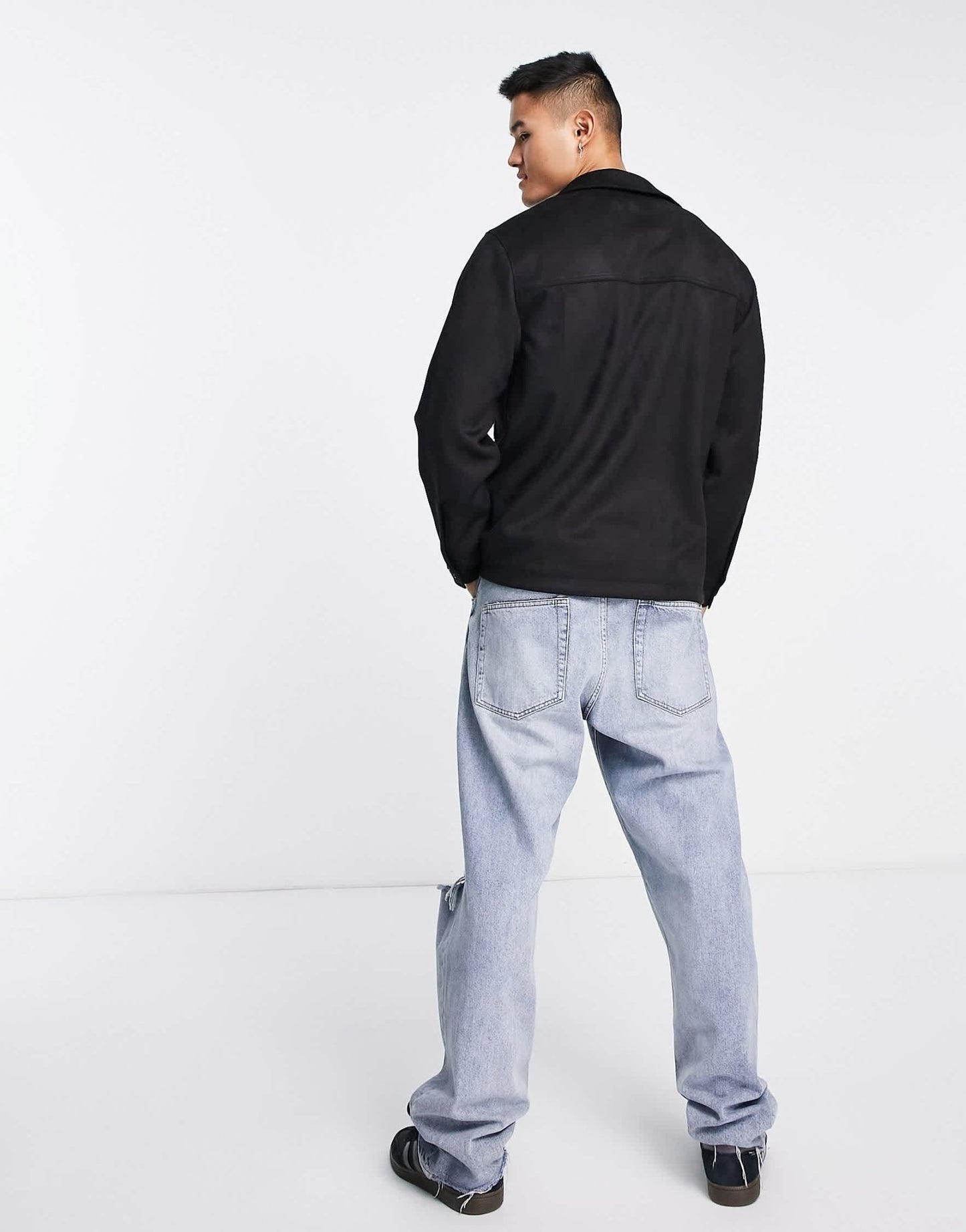 Abercrombie & Fitch faux suede zip front shirt jacket in black - ASOS Sample Sale EU Store