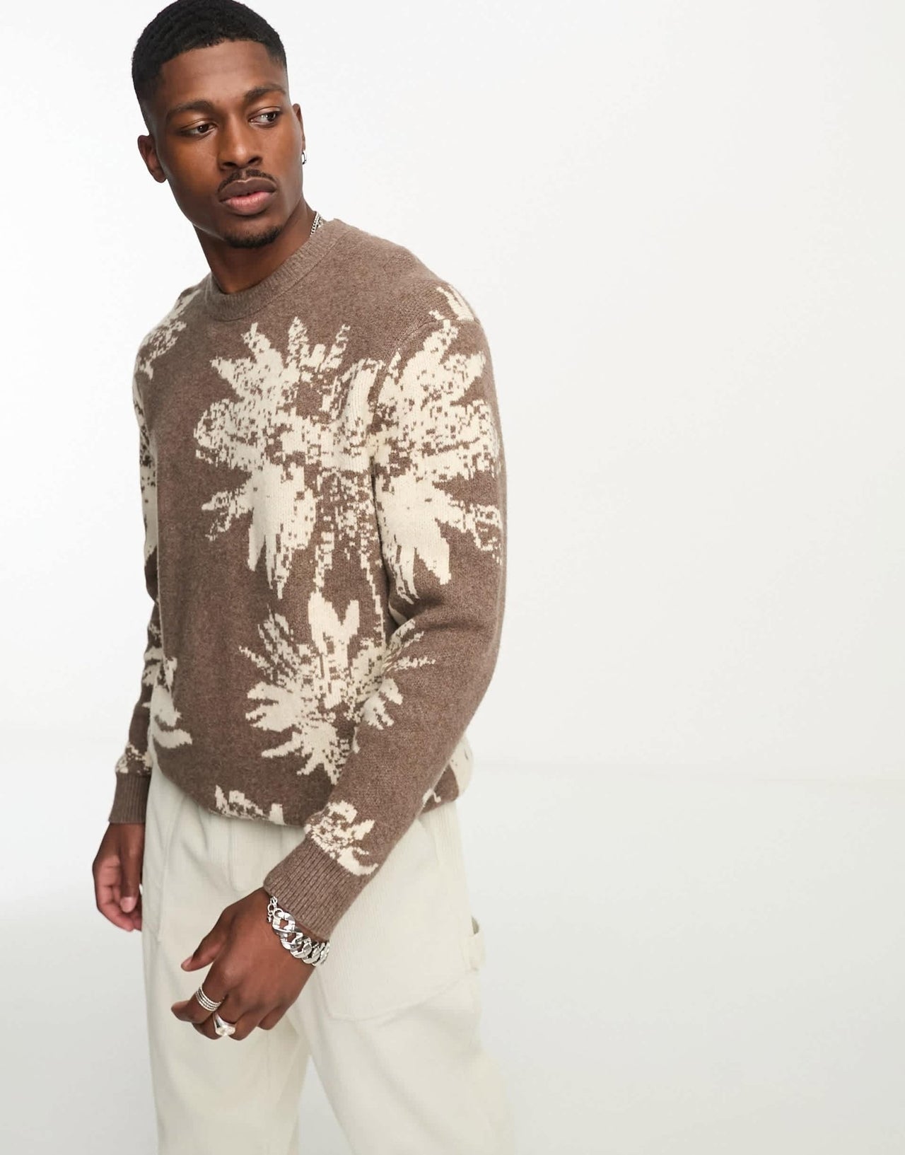 Abercrombie & Fitch floral crewneck knit jumper in brown - ASOS Sample Sale EU Store