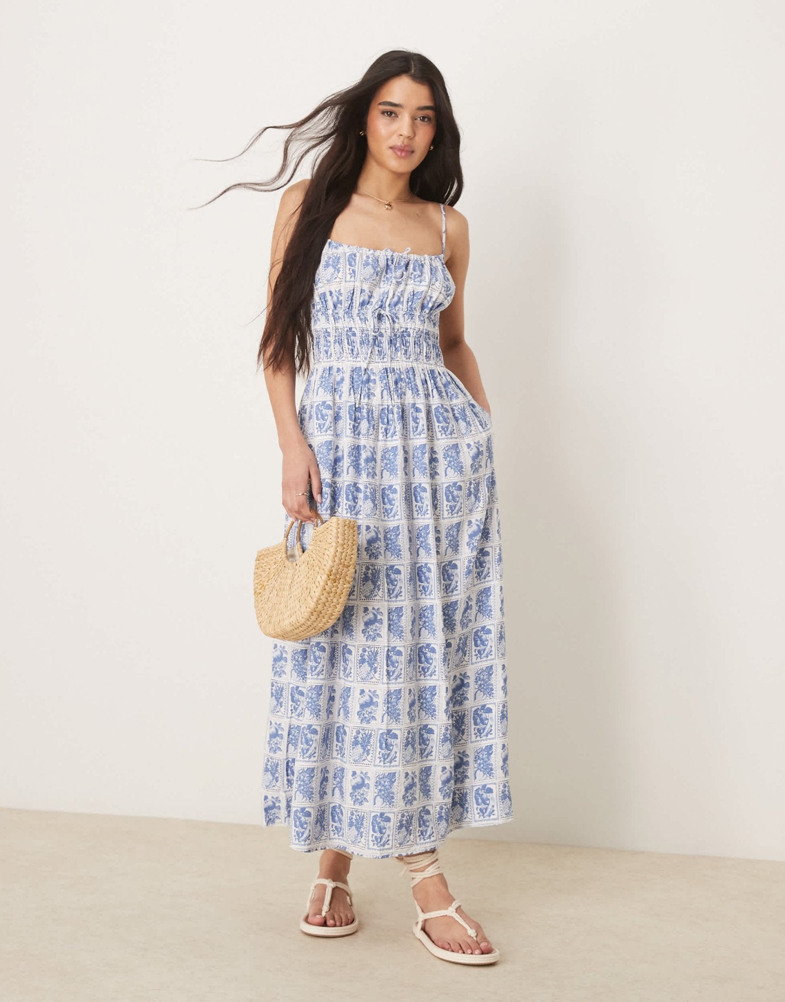 Abercrombie & Fitch flowy maxi dress in blue stamp print - ASOS Sample Sale EU Store