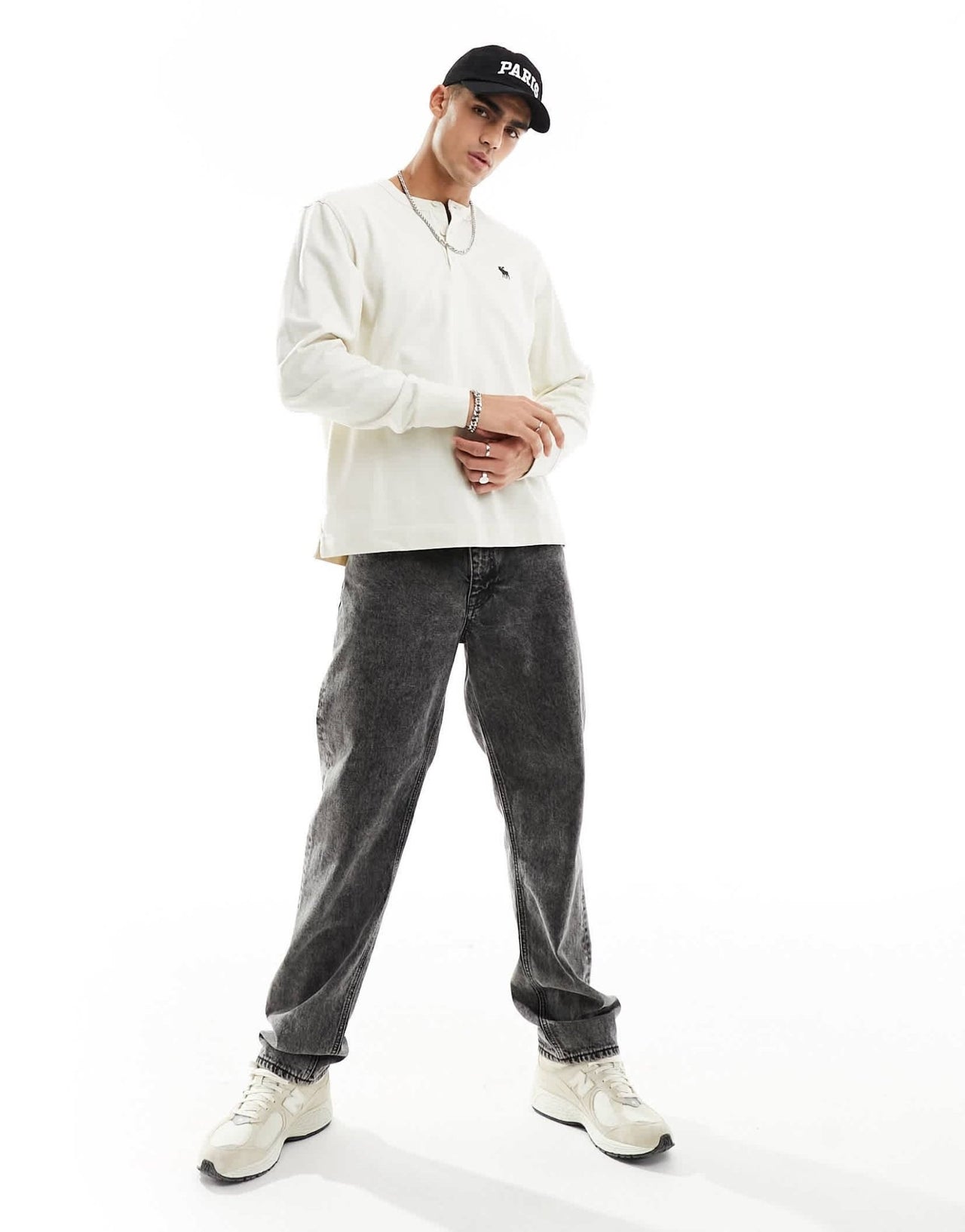 Abercrombie & Fitch icon logo long sleeve henley top in cream - ASOS Sample Sale EU Store