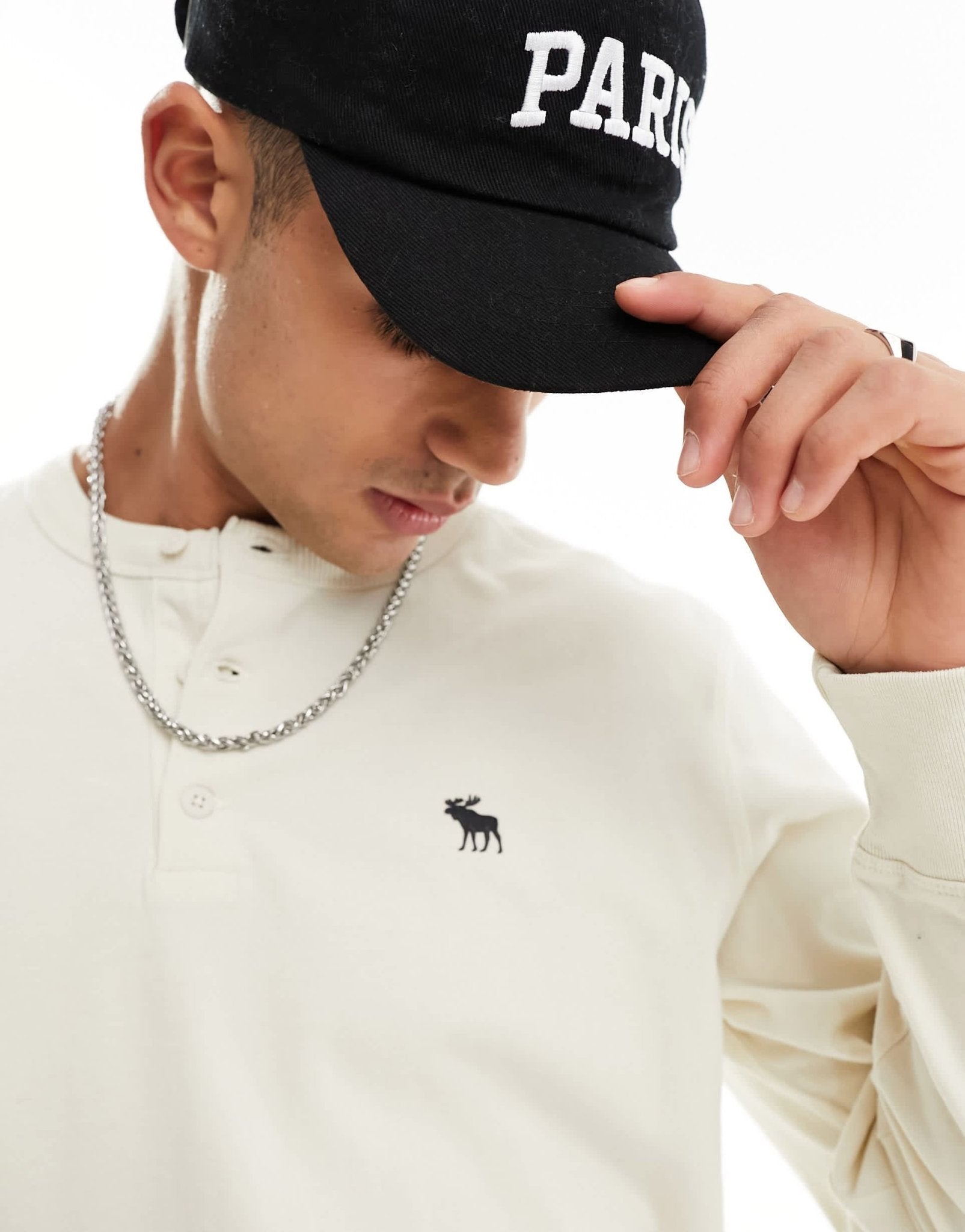 Abercrombie & Fitch icon logo long sleeve henley top in cream - ASOS Sample Sale EU Store