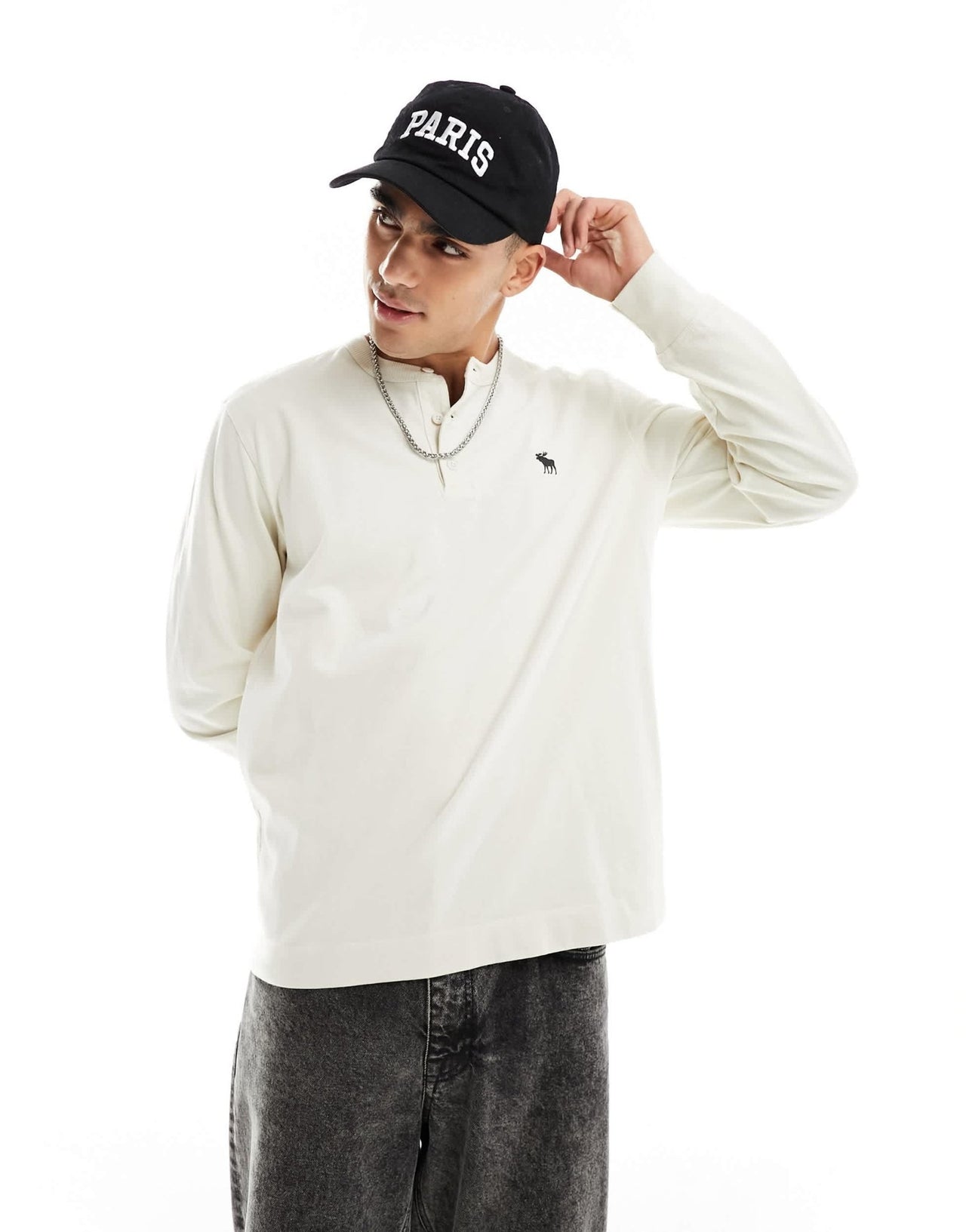 Abercrombie & Fitch icon logo long sleeve henley top in cream - ASOS Sample Sale EU Store