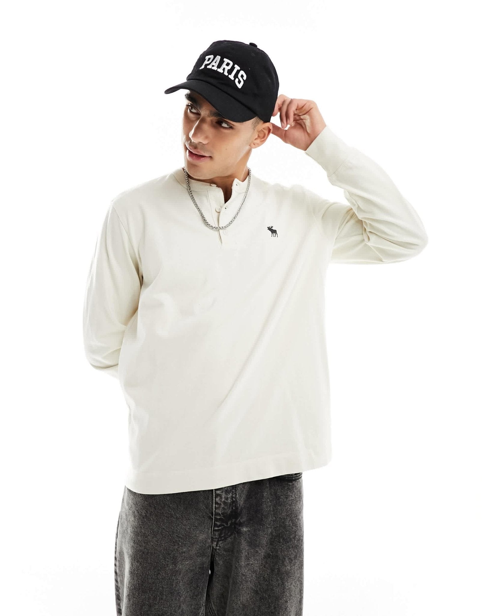 Abercrombie & Fitch icon logo long sleeve henley top in cream - ASOS Sample Sale EU Store